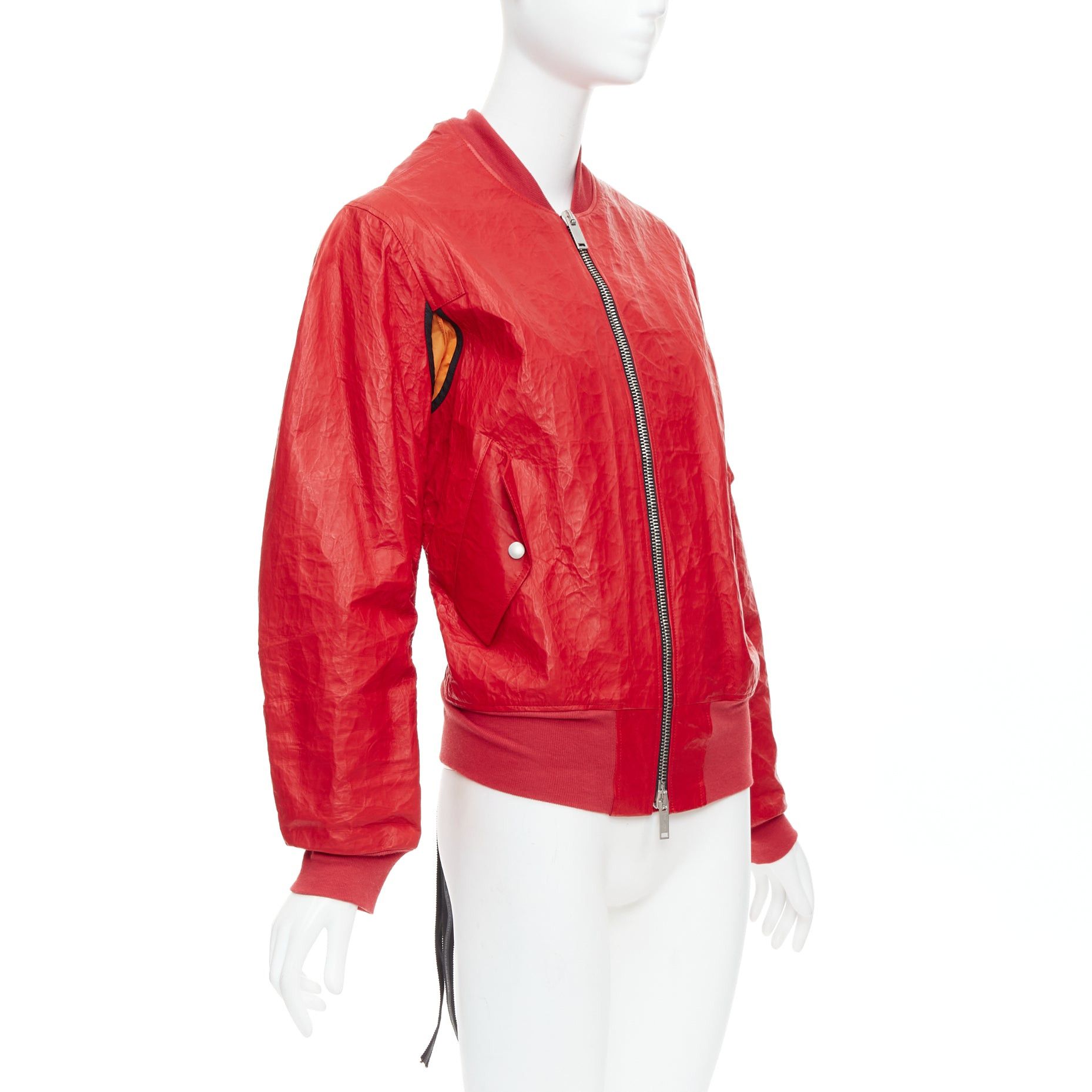 Unravel Project UNRAVELPROJECT red leather tyvek orange nylon lined bomber jacket IT38 XS Size M / US 6-8 / IT 42-44 - 4 Thumbnail