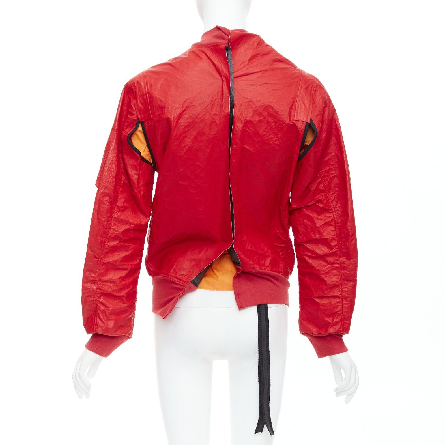 Unravel Project UNRAVELPROJECT red leather tyvek orange nylon lined bomber jacket IT38 XS Size M / US 6-8 / IT 42-44 - 6 Thumbnail