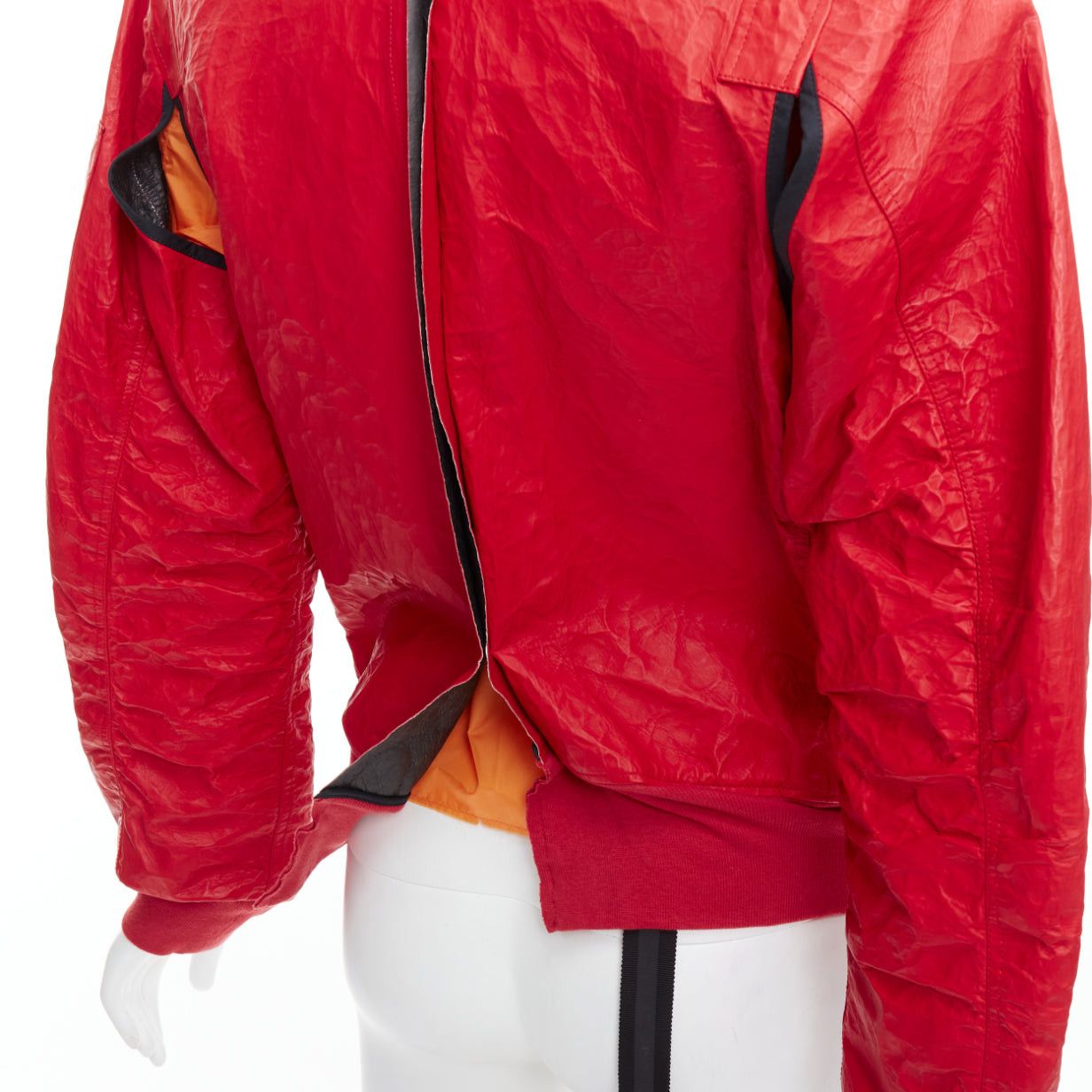 Unravel Project UNRAVELPROJECT red leather tyvek orange nylon lined bomber jacket IT38 XS Size M / US 6-8 / IT 42-44 - 2 Thumbnail