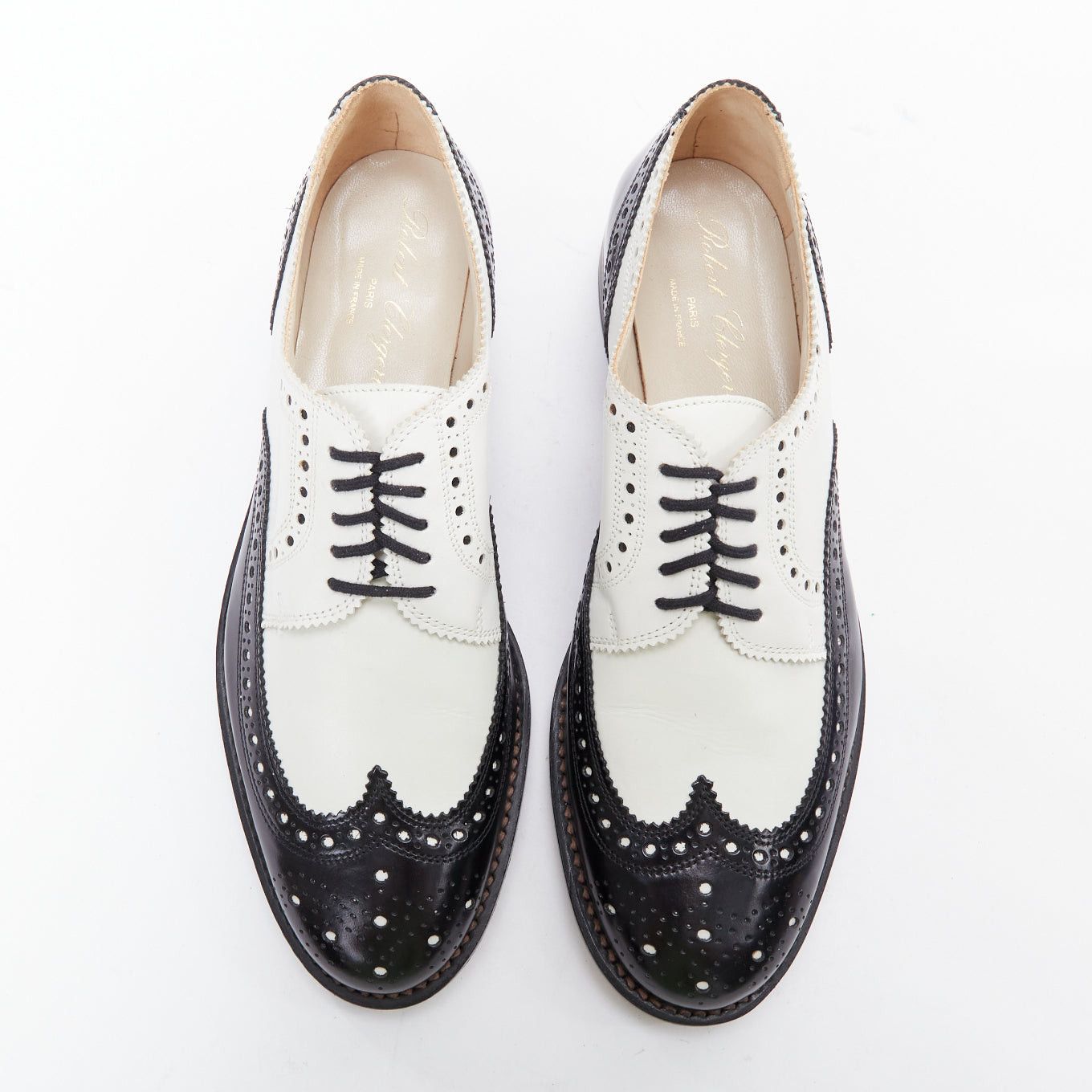 Robert Clergerie ROBERT CLERGERIE black white leather bicolor derby brogue UK7 EU40 Size US 7 / IT 37 - 3 Thumbnail