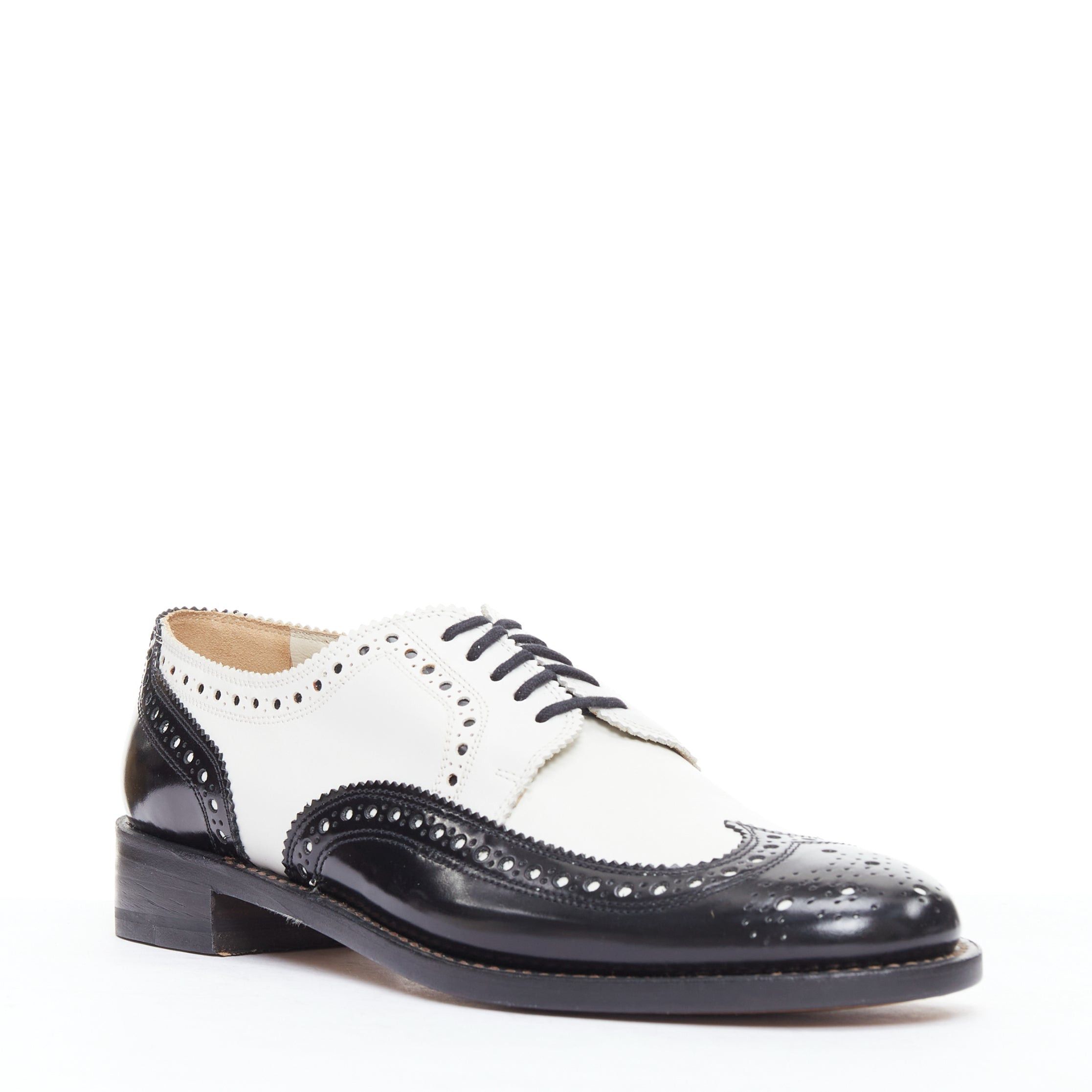 Robert Clergerie ROBERT CLERGERIE black white leather bicolor derby brogue UK7 EU40 Size US 7 / IT 37 - 2 Thumbnail