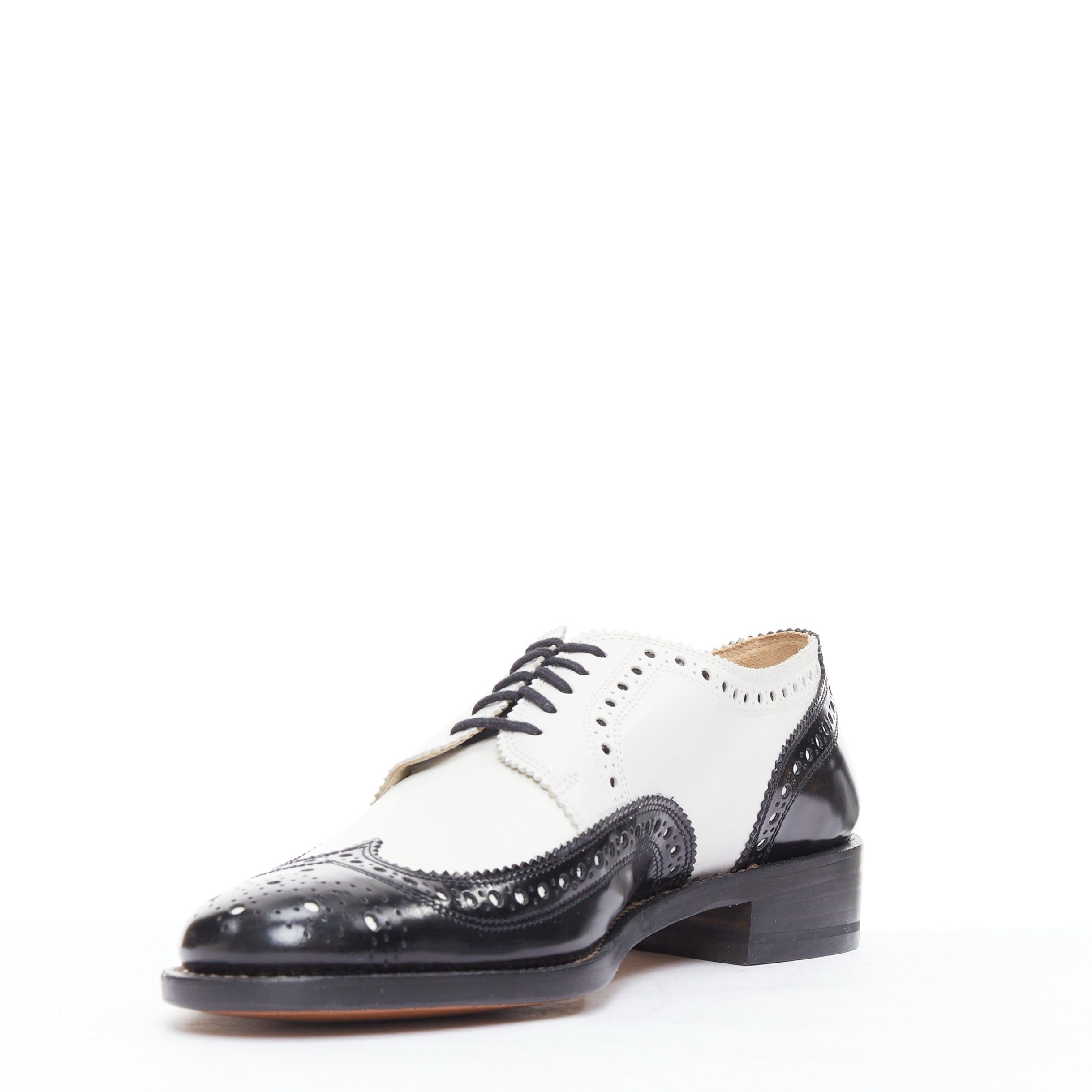 Robert Clergerie ROBERT CLERGERIE black white leather bicolor derby brogue UK7 EU40 Size US 7 / IT 37 - 4 Thumbnail