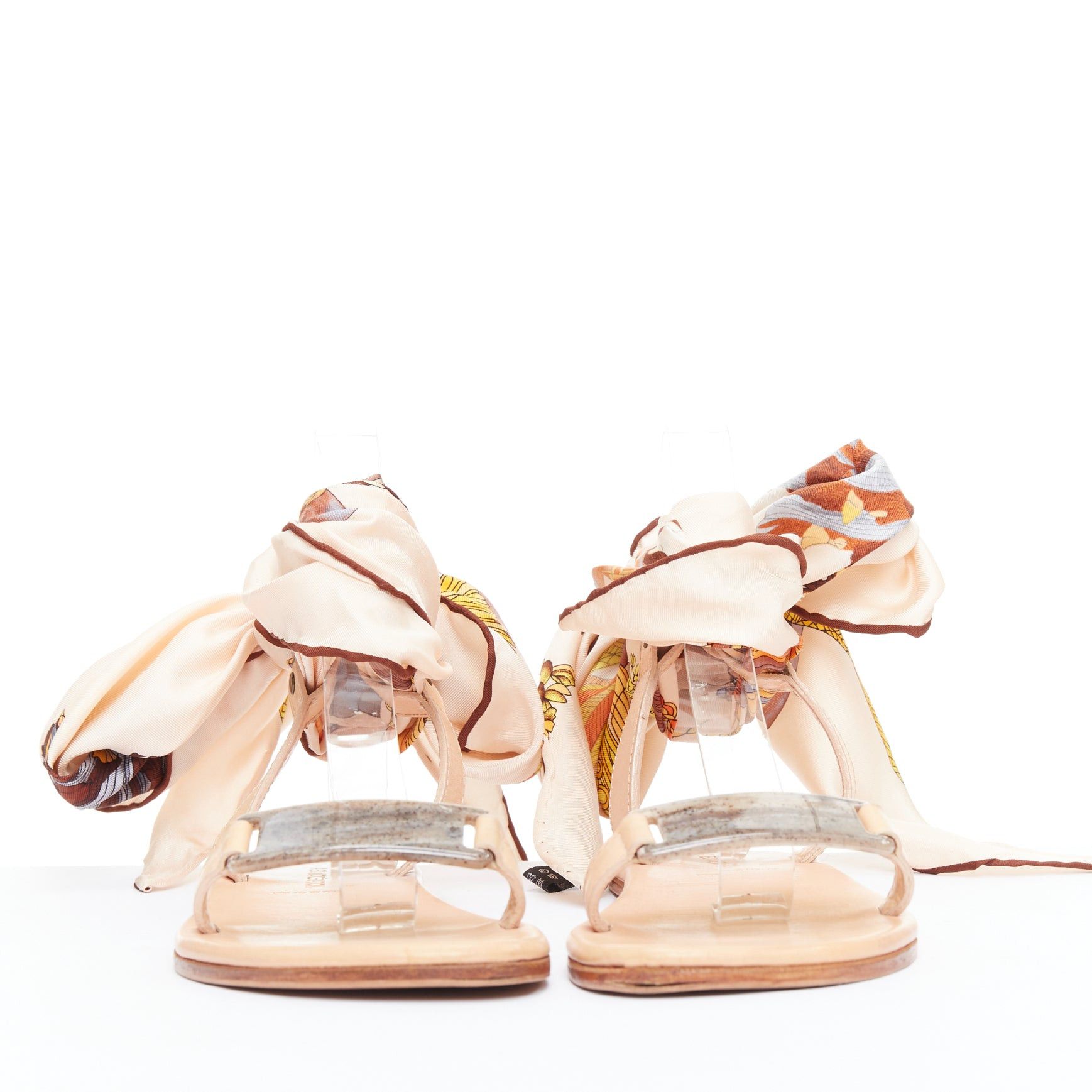 Other AVEC MODERATION pink orange silky scarf tie acrylic flat sandals EU37 Size US 7 / IT 37 - 3 Thumbnail