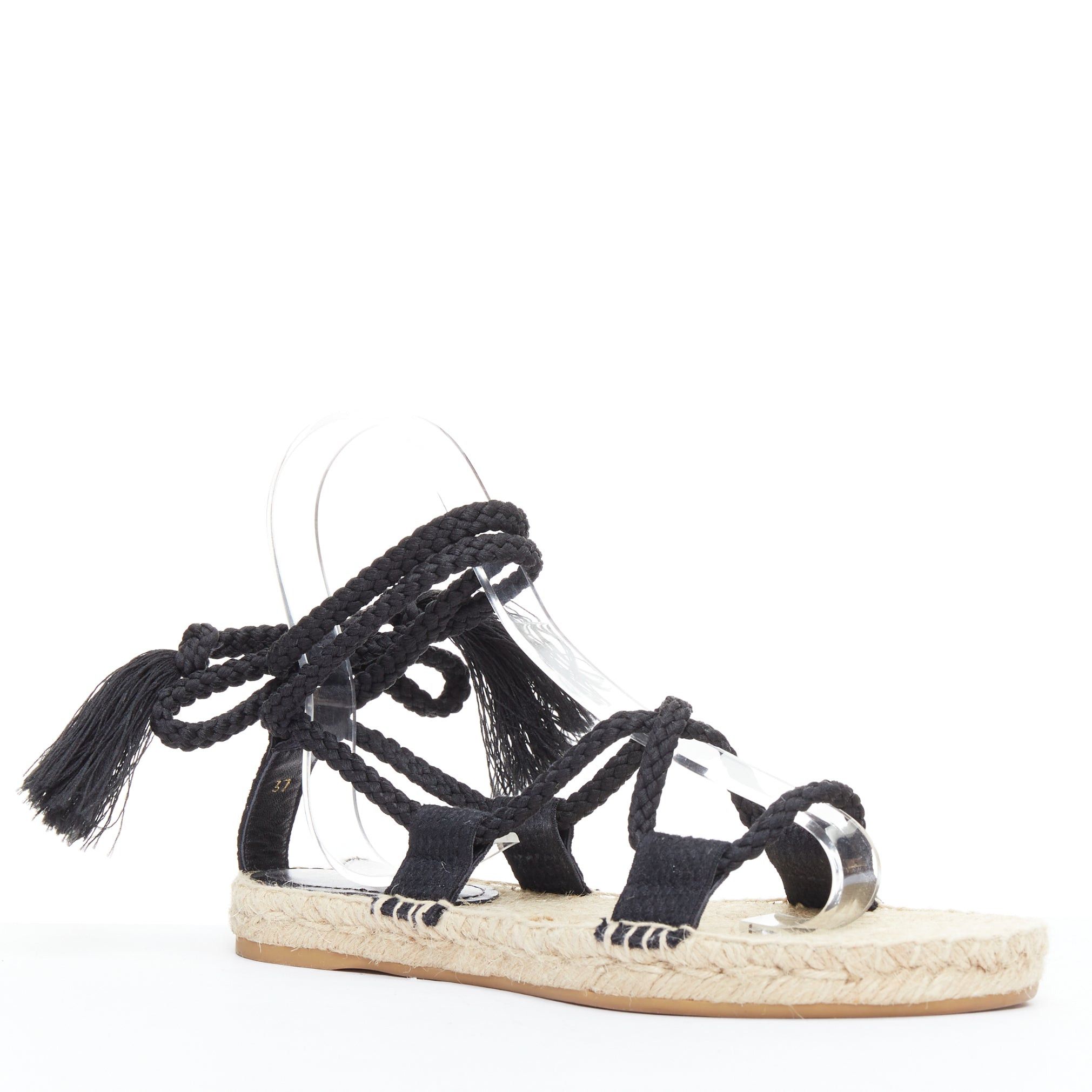Dior DIOR 2020 Diorexpress black embroidered cotton rope tie jute sandals EU37 Size US 7 / IT 37 - 2 Thumbnail
