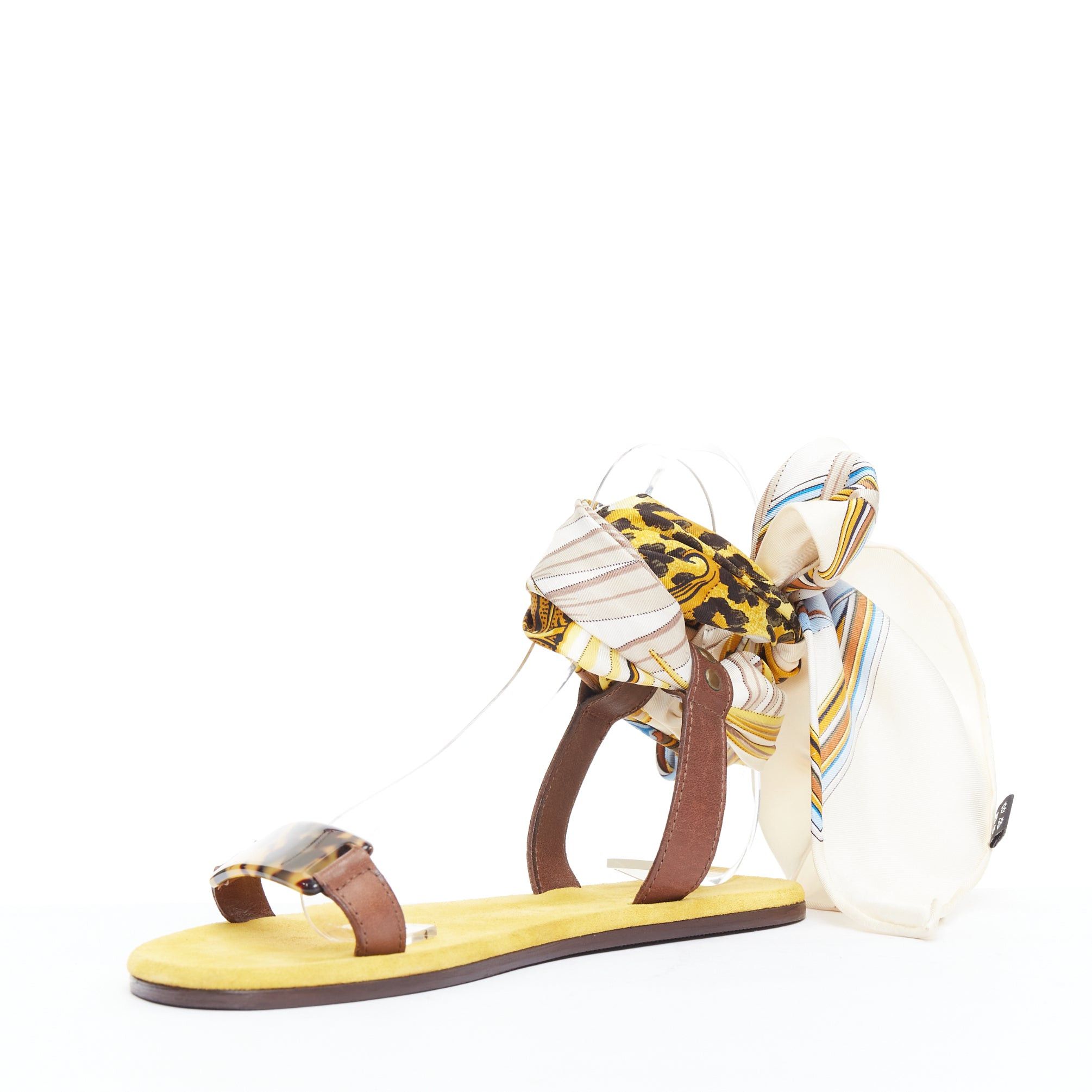 Other AVEC MODERATION yellow cream silky scarf tie acrylic flat sandals EU37 Size US 7 / IT 37 - 4 Thumbnail