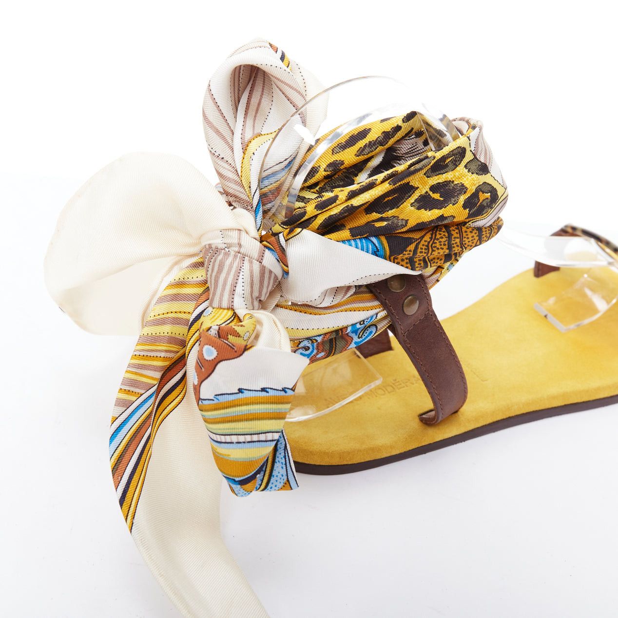 Other AVEC MODERATION yellow cream silky scarf tie acrylic flat sandals EU37 Size US 7 / IT 37 - 6 Thumbnail