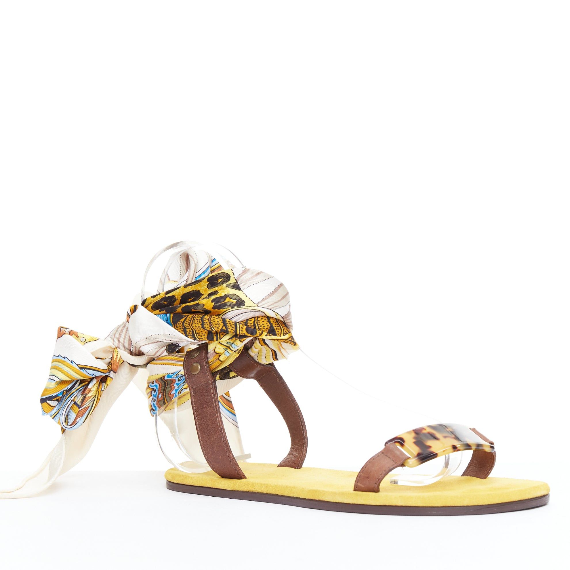 Other AVEC MODERATION yellow cream silky scarf tie acrylic flat sandals EU37 Size US 7 / IT 37 - 2 Thumbnail