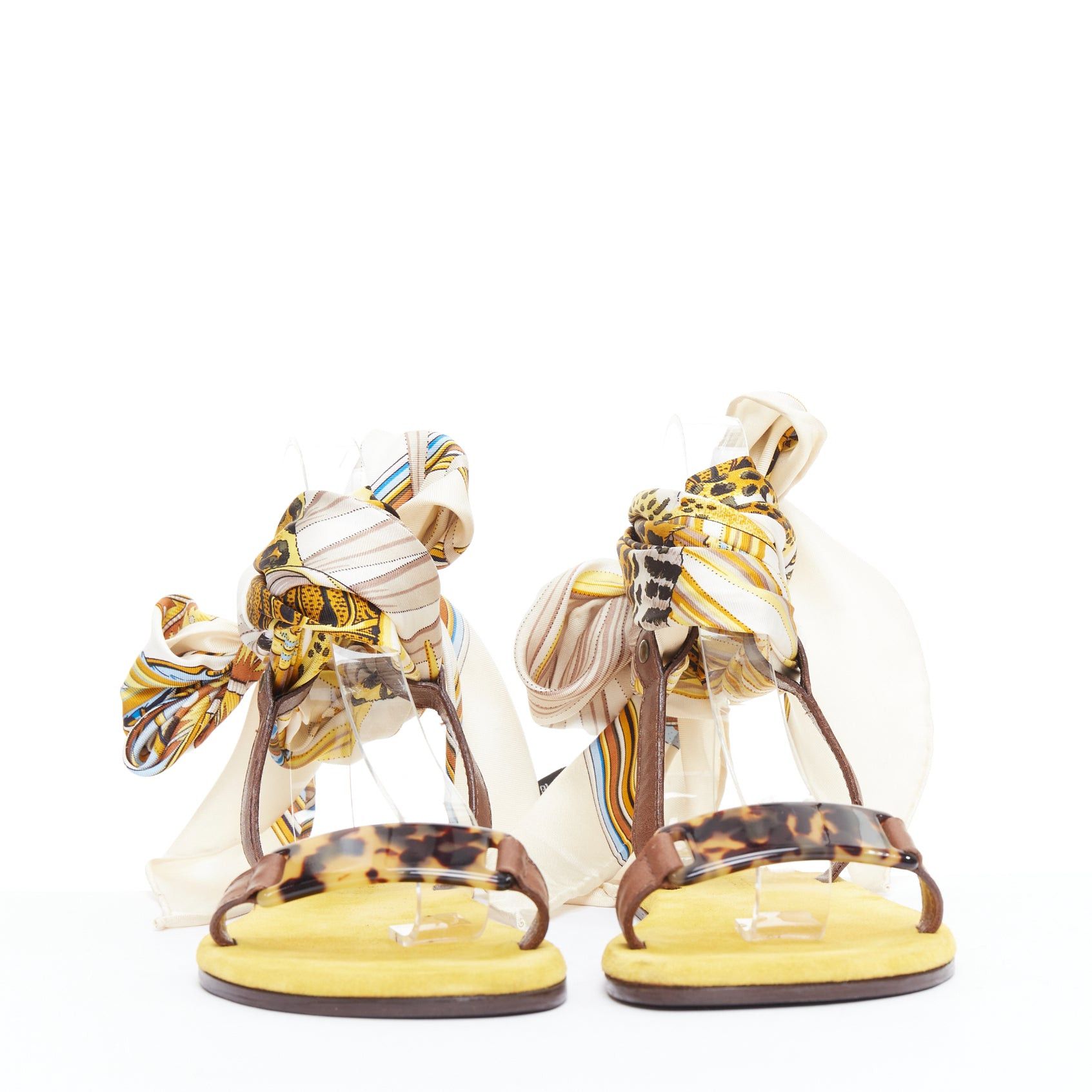 Other AVEC MODERATION yellow cream silky scarf tie acrylic flat sandals EU37 Size US 7 / IT 37 - 3 Thumbnail
