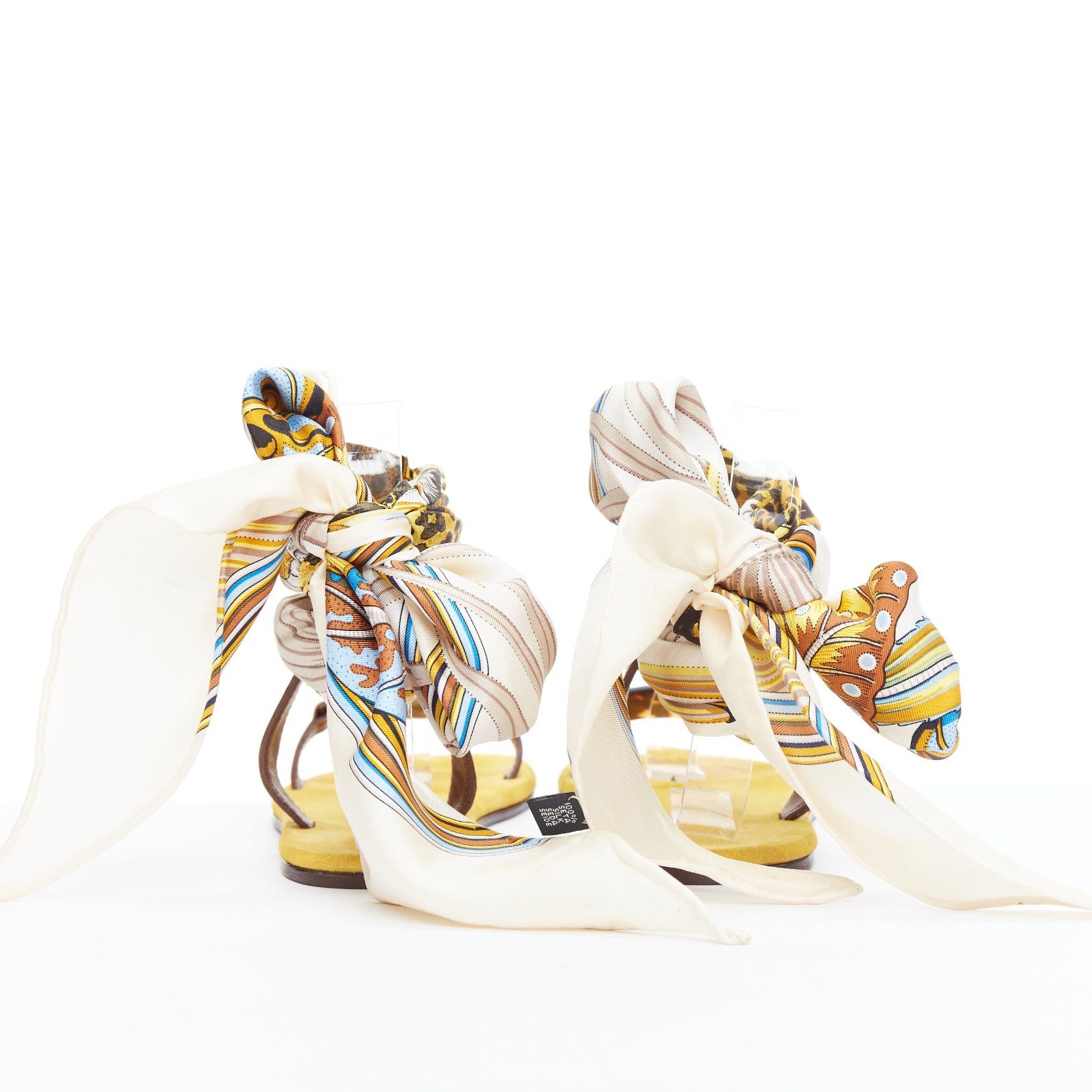 Other AVEC MODERATION yellow cream silky scarf tie acrylic flat sandals EU37 Size US 7 / IT 37 - 5 Thumbnail