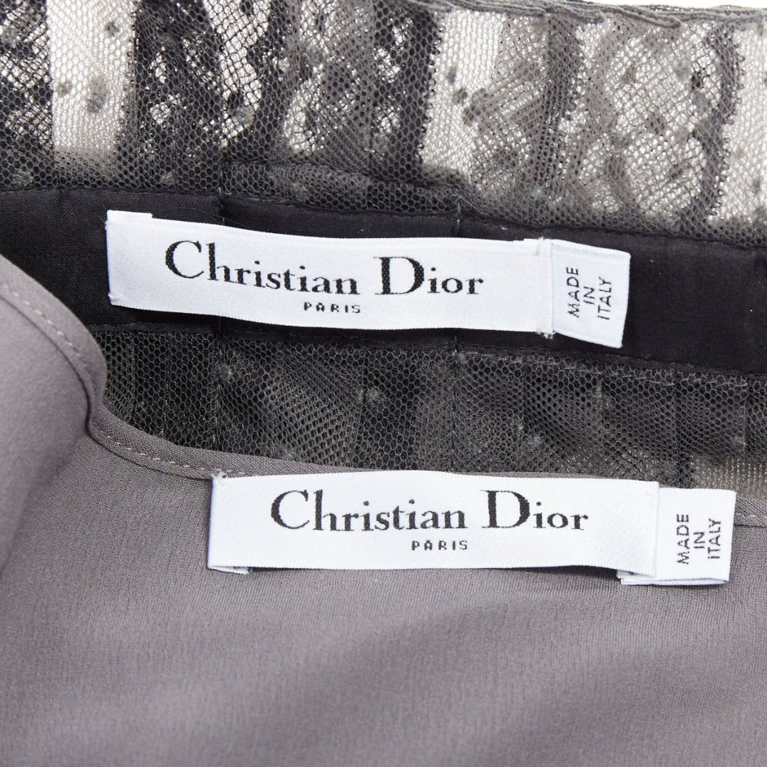 Dior CHRISTIAN DIOR grey black lace Plumetis tulle suede belt wrap skirt Size 28" / US 6 / IT 42 - 9 Thumbnail