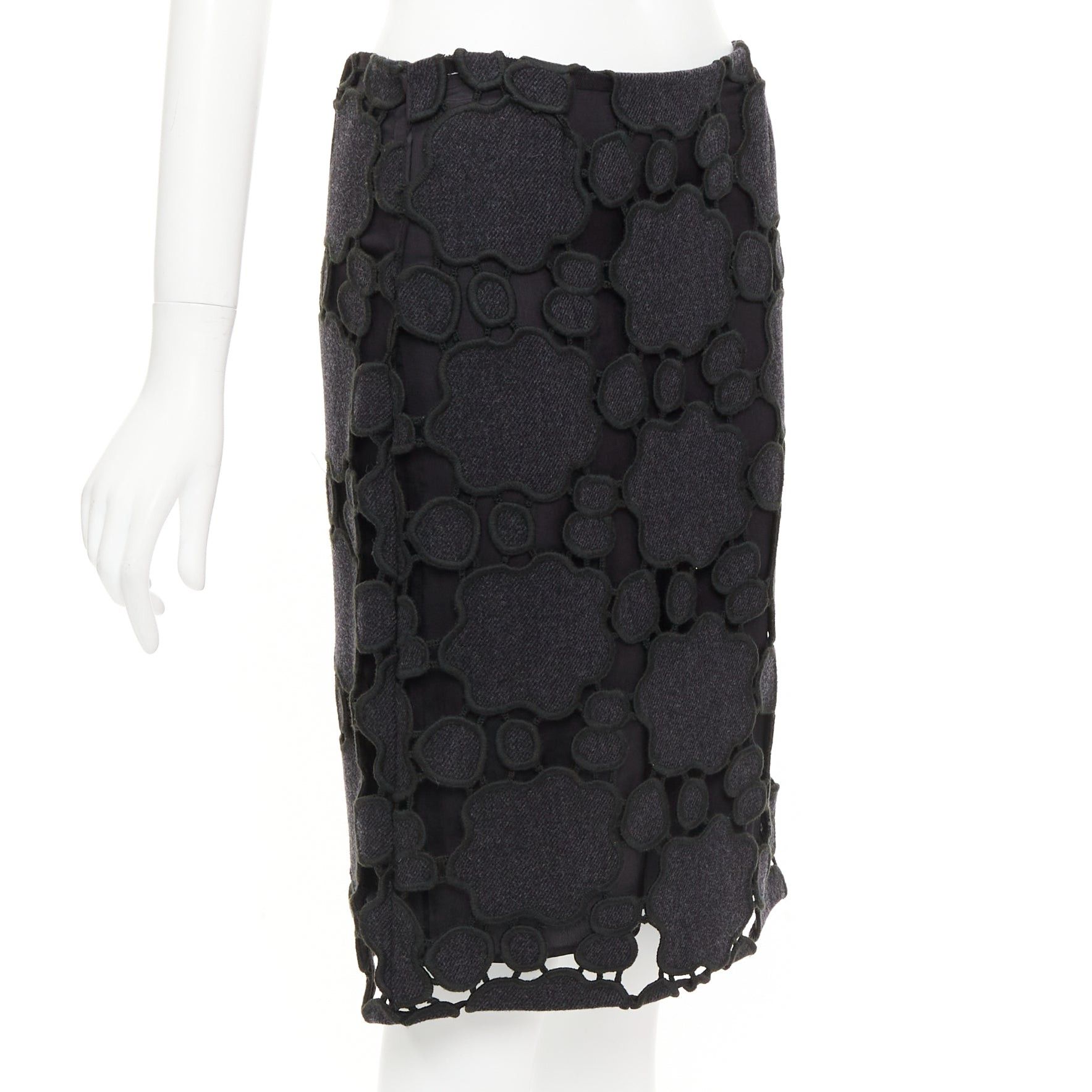 Miu Miu MIU MIU Vintage grey wool cloud cut out embroidery anglais skirt IT38 XS Size 26" / US 2 / IT 38 - 3 Thumbnail
