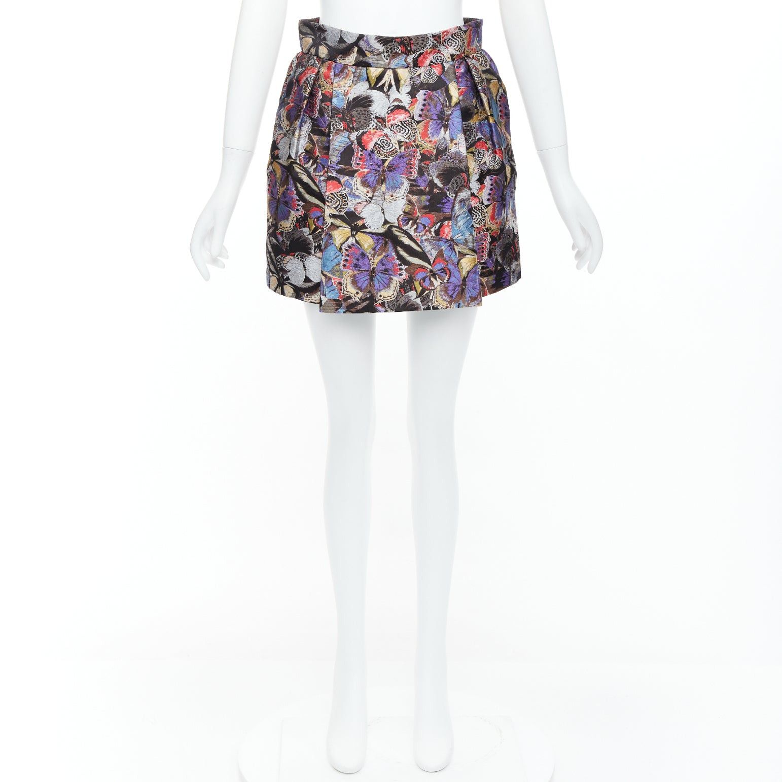 Valentino VALENTINO purple silk blend butterfly jacquard high waisted skirt IT38 XS Size 26" / US 2 / IT 38 - 9 Thumbnail