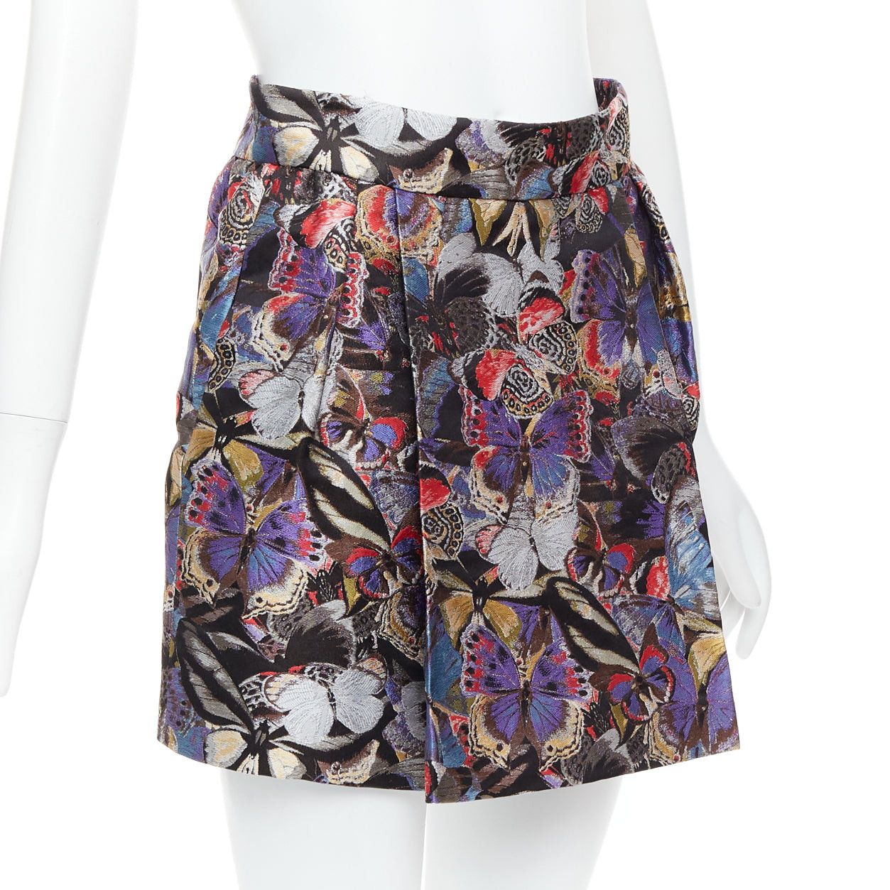 Valentino VALENTINO purple silk blend butterfly jacquard high waisted skirt IT38 XS Size 26" / US 2 / IT 38 - 3 Thumbnail