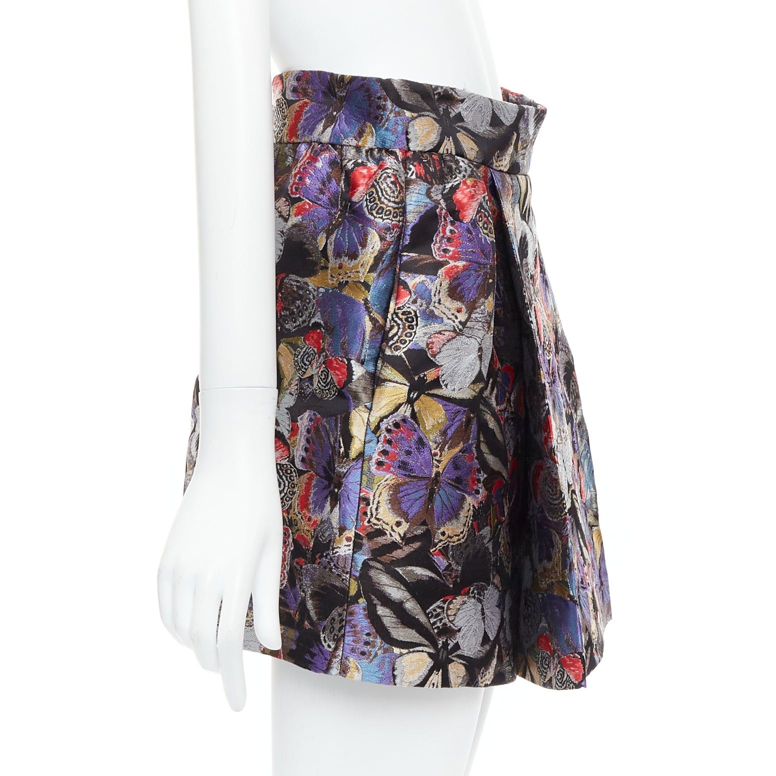 Valentino VALENTINO purple silk blend butterfly jacquard high waisted skirt IT38 XS Size 26" / US 2 / IT 38 - 4 Thumbnail