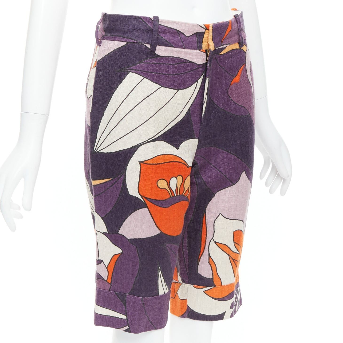 Marni MARNI purple orange floral 80s print bermuda capri shorts IT38 S Size 26" / US 2 / IT 38 - 3 Thumbnail