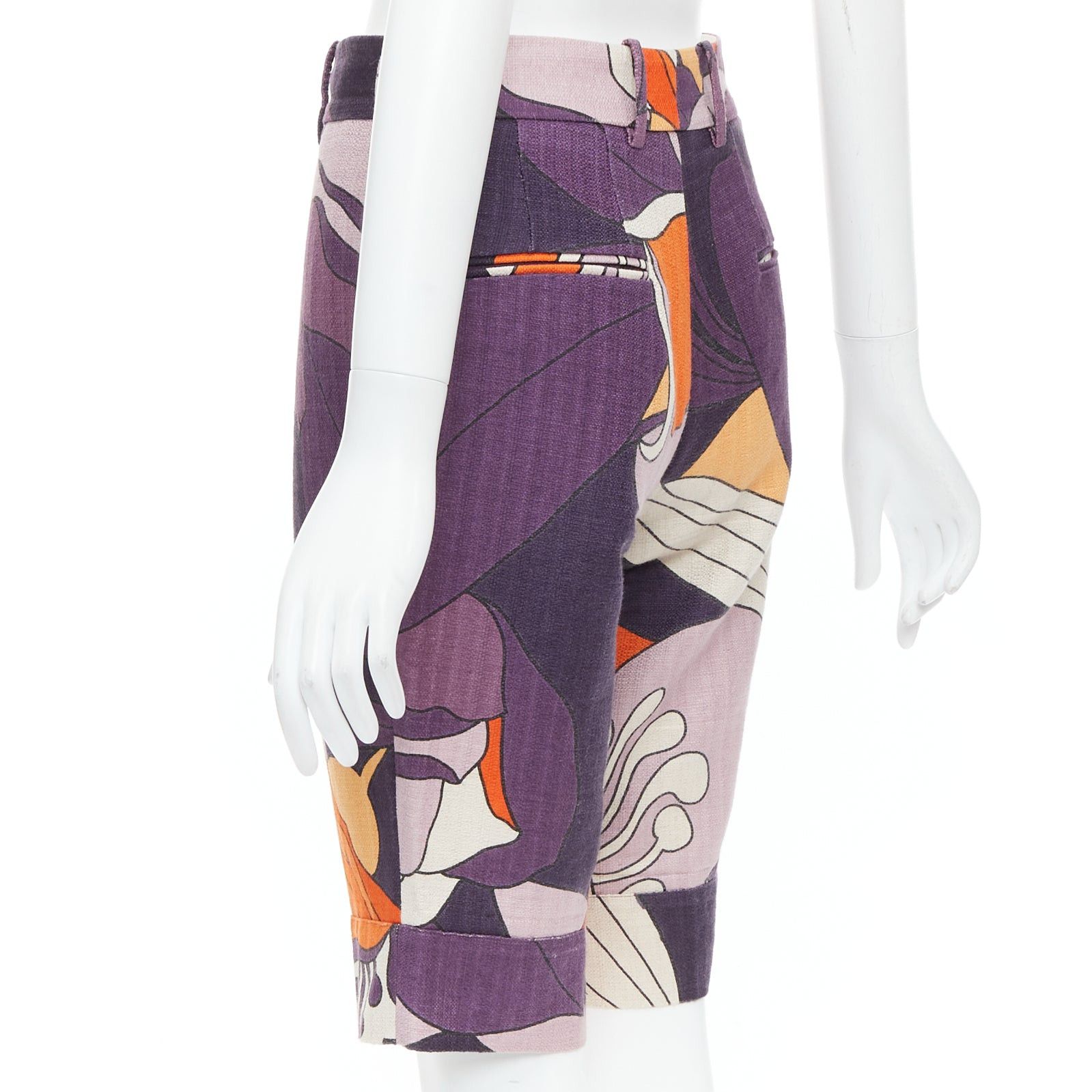 Marni MARNI purple orange floral 80s print bermuda capri shorts IT38 S Size 26" / US 2 / IT 38 - 6 Thumbnail