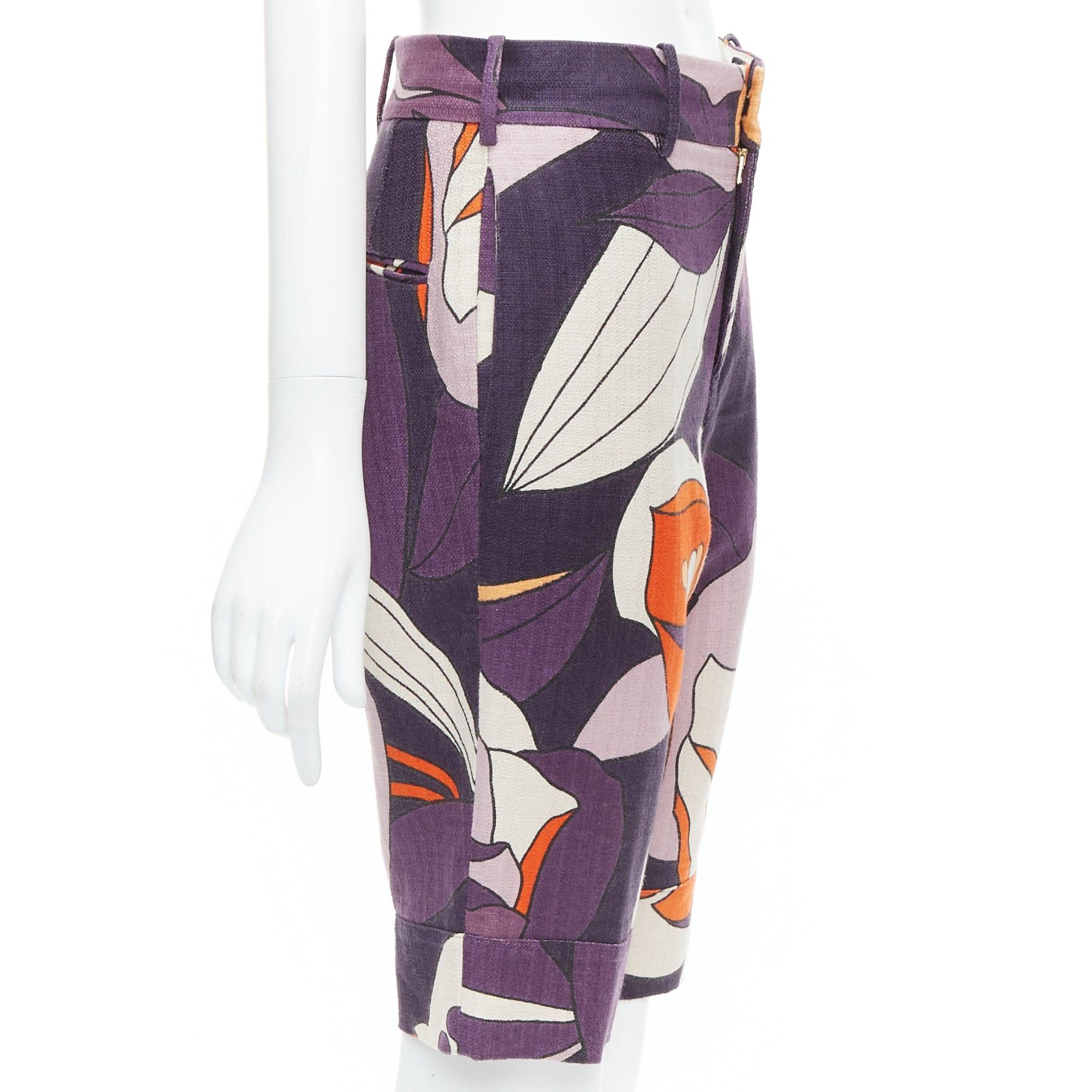 Marni MARNI purple orange floral 80s print bermuda capri shorts IT38 S Size 26" / US 2 / IT 38 - 4 Thumbnail