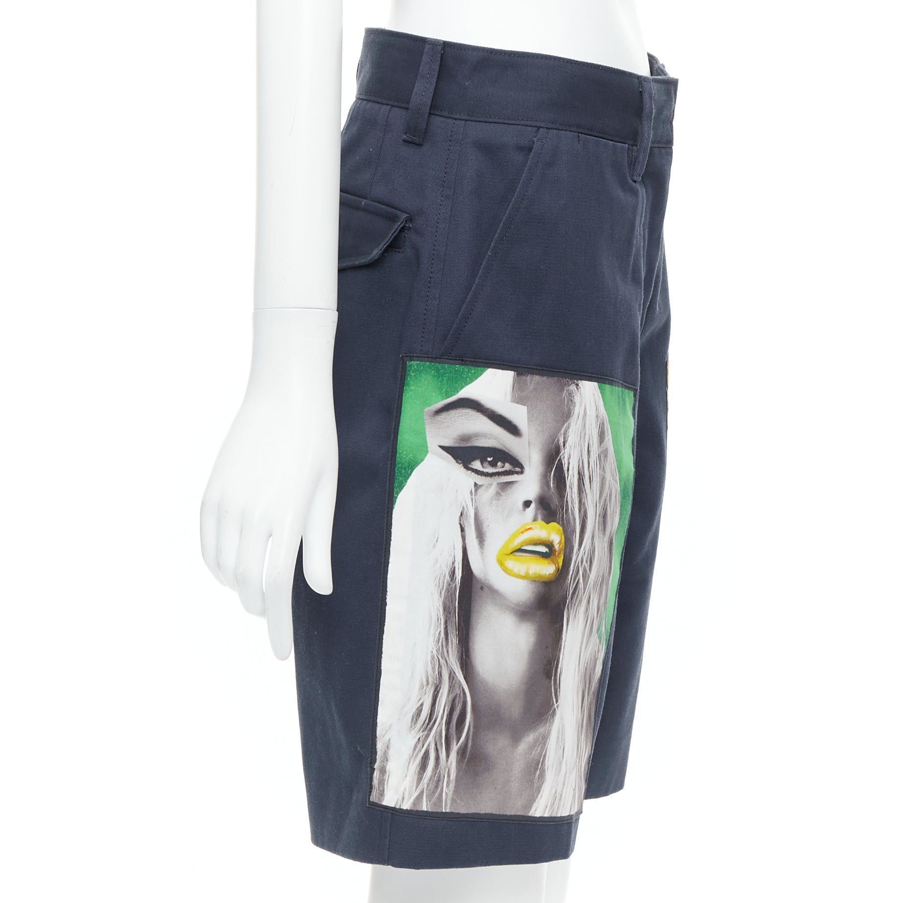 Acne Studios ACNESTUDIOS 2015 Eora Vermina collage portrait print navy bermuda shorts FR34 XS Size 26" / US 2 / IT 38 - 4 Thumbnail