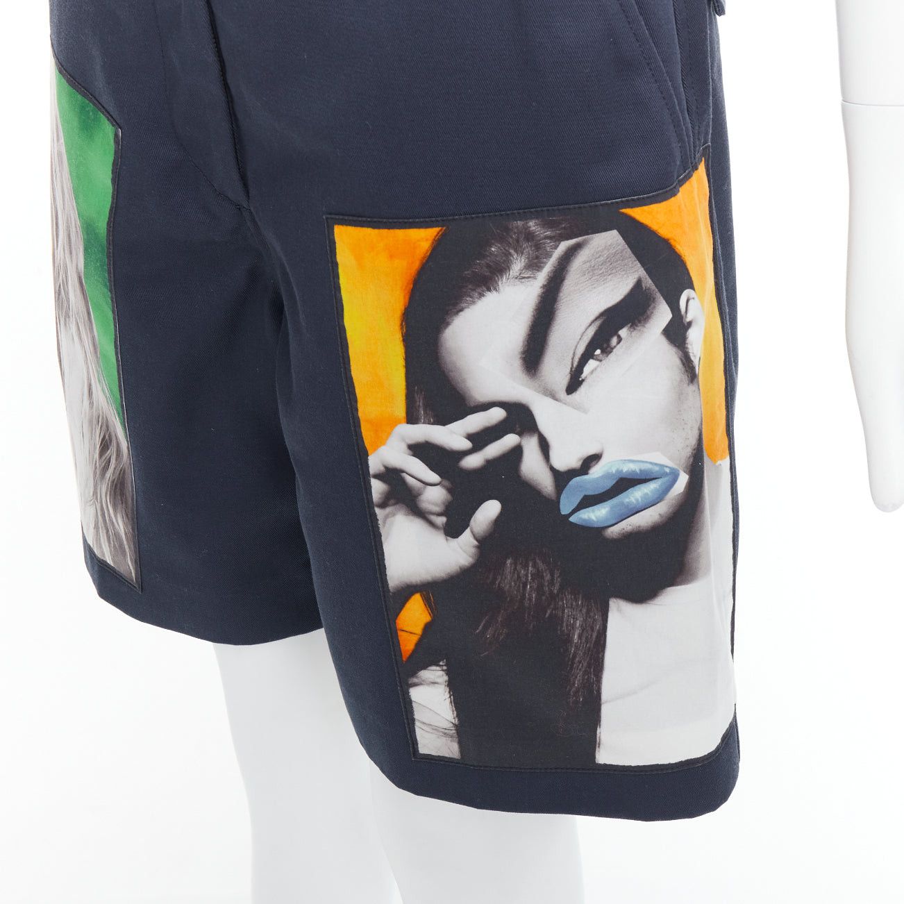 Acne Studios ACNESTUDIOS 2015 Eora Vermina collage portrait print navy bermuda shorts FR34 XS Size 26" / US 2 / IT 38 - 2 Thumbnail