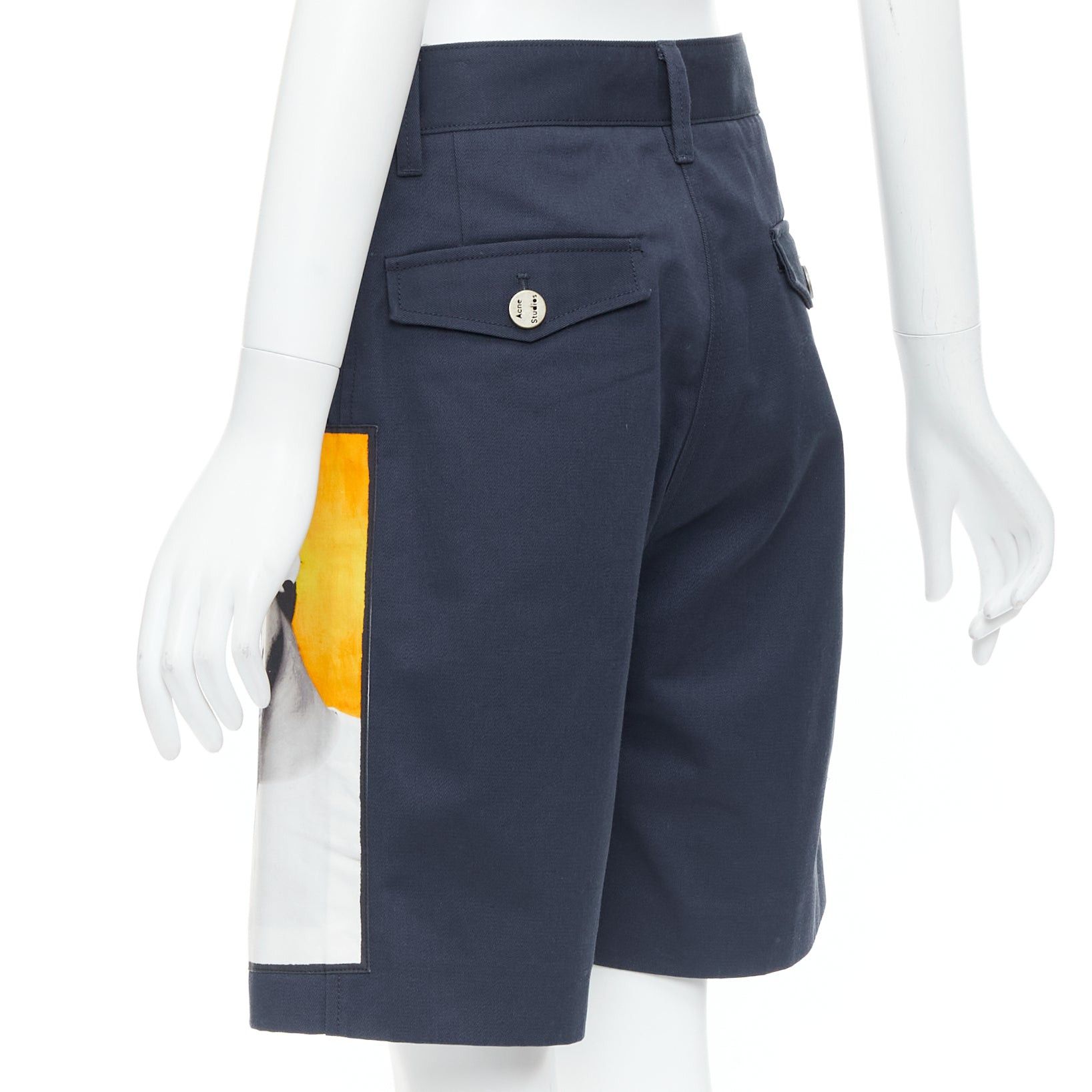 Acne Studios ACNESTUDIOS 2015 Eora Vermina collage portrait print navy bermuda shorts FR34 XS Size 26" / US 2 / IT 38 - 6 Thumbnail