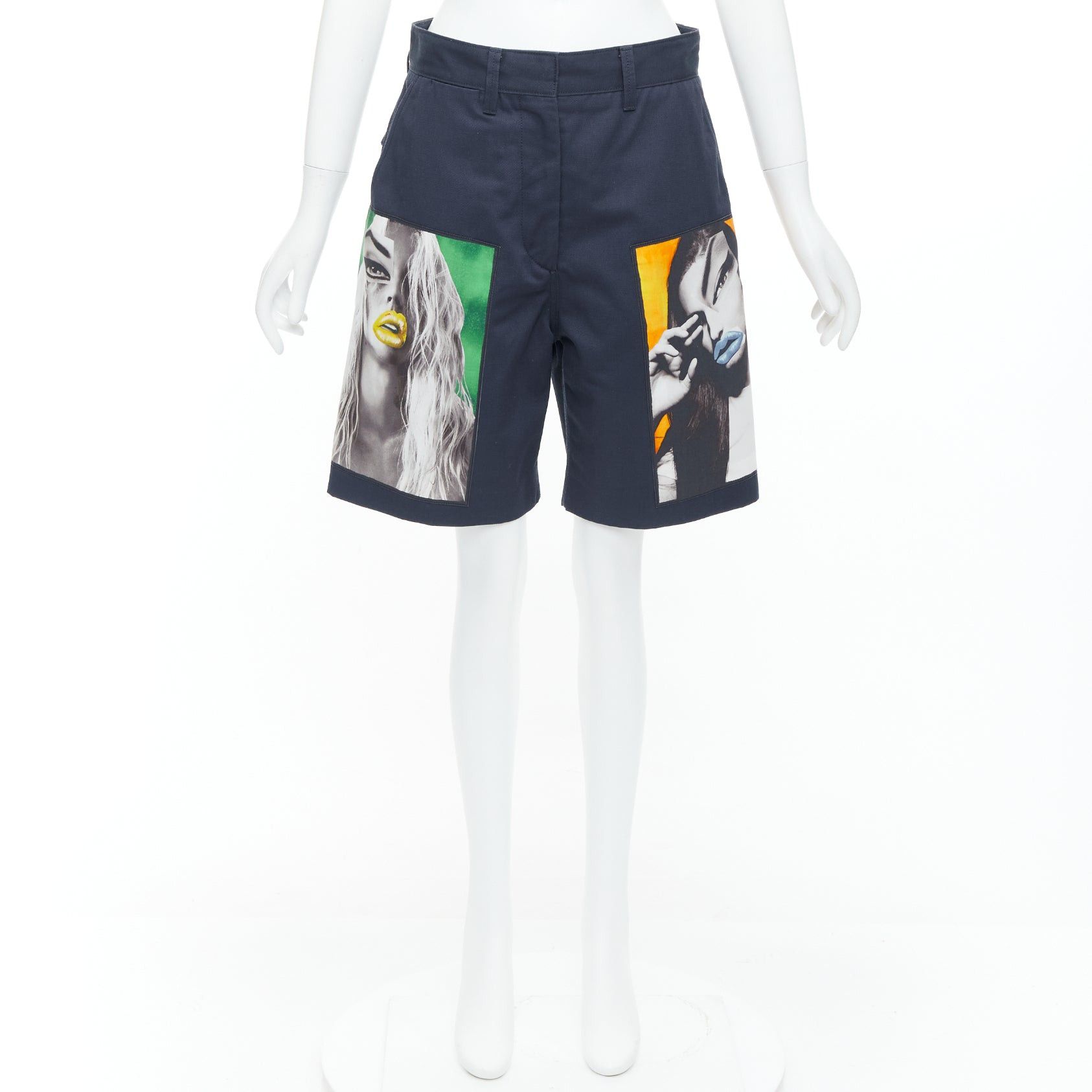 Acne Studios ACNESTUDIOS 2015 Eora Vermina collage portrait print navy bermuda shorts FR34 XS Size 26" / US 2 / IT 38 - 9 Thumbnail