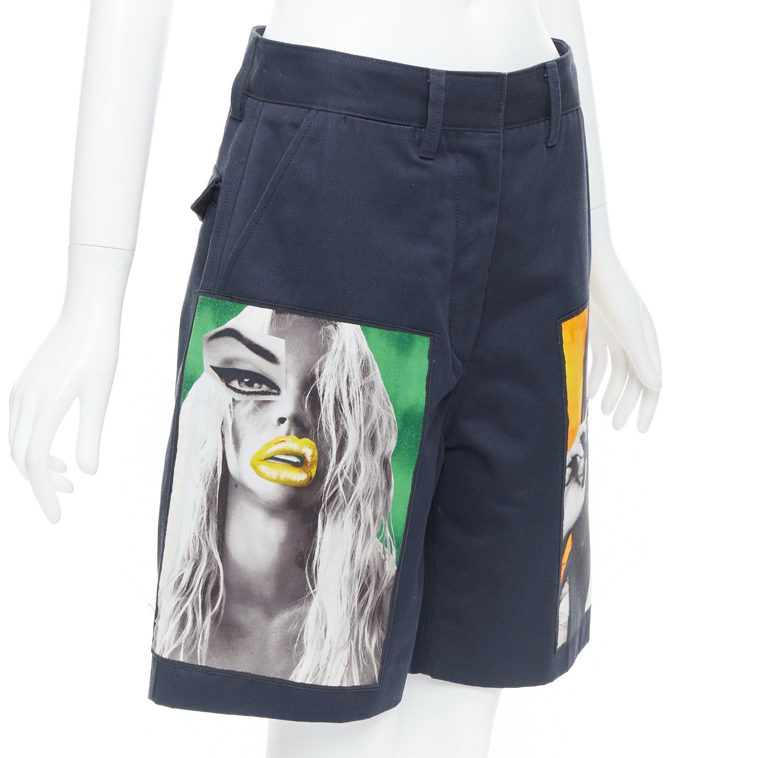Acne Studios ACNESTUDIOS 2015 Eora Vermina collage portrait print navy bermuda shorts FR34 XS Size 26" / US 2 / IT 38 - 3 Thumbnail