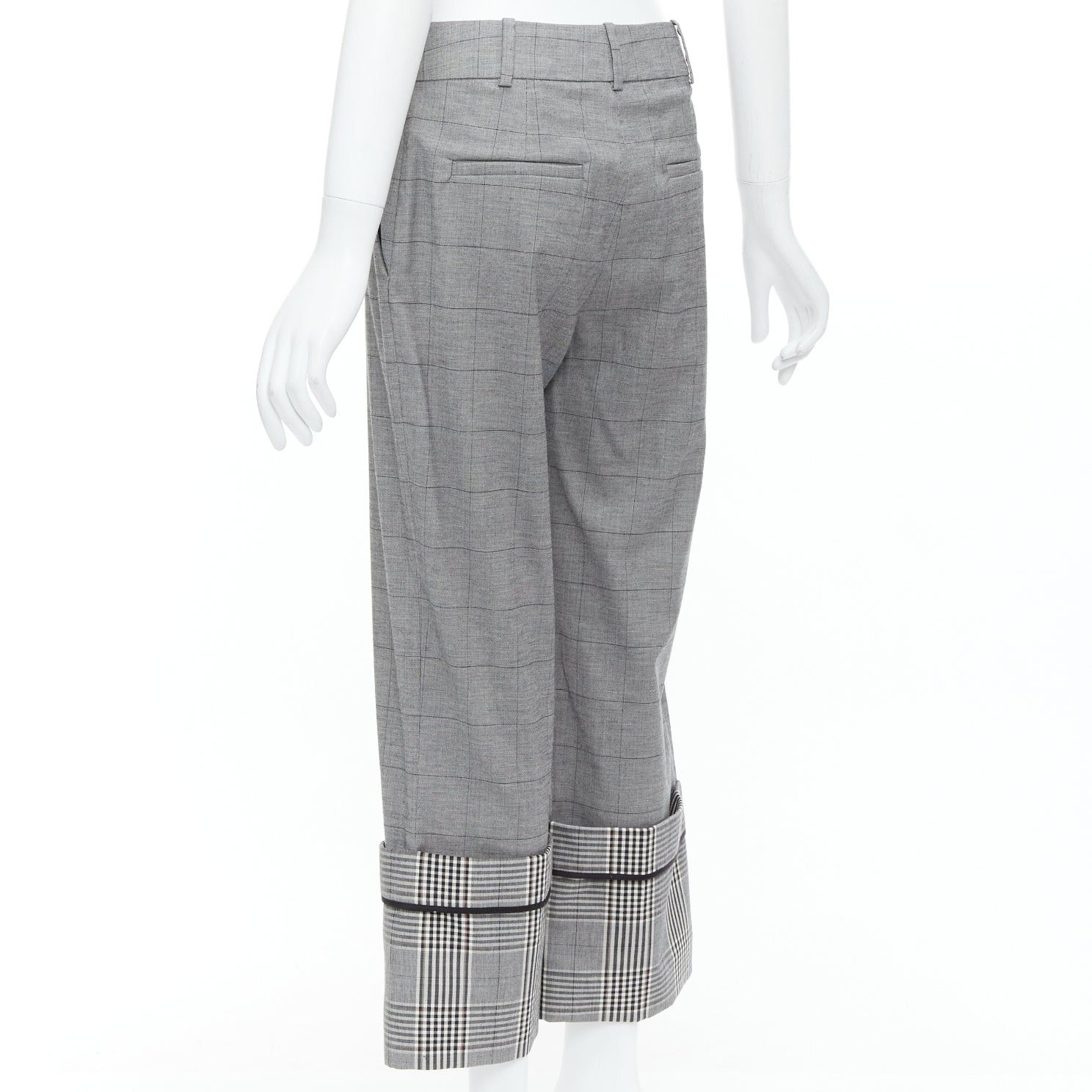 MONSE MONSE grey wool contrast checkered turn up hem trousers US2 S Size 27" / US 4 / IT 40 - 6 Thumbnail