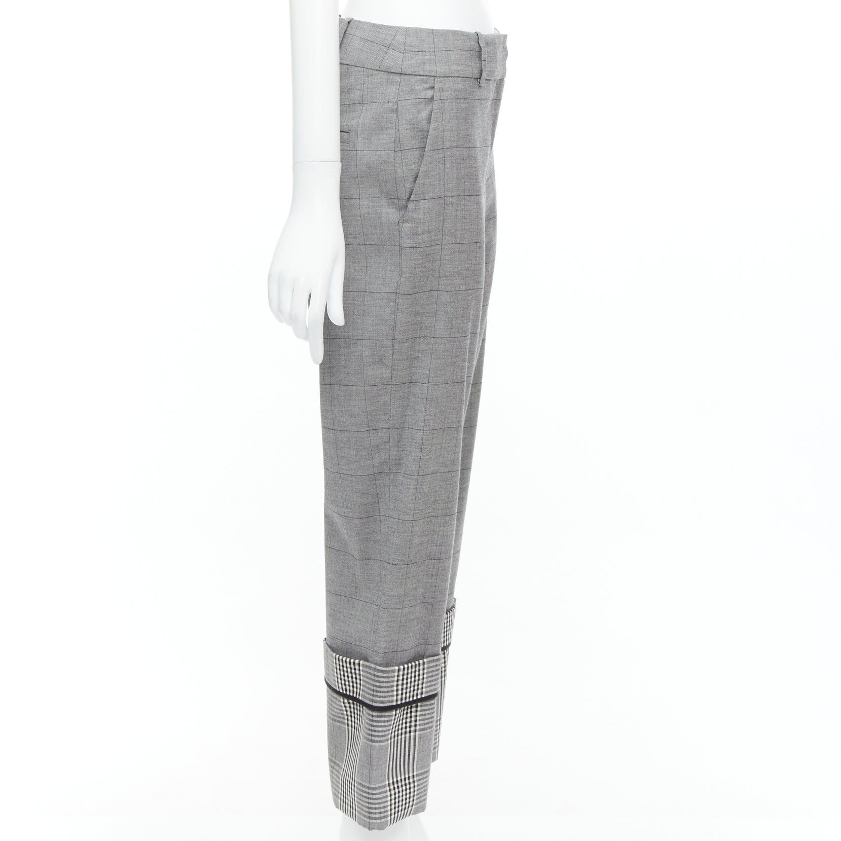 MONSE MONSE grey wool contrast checkered turn up hem trousers US2 S Size 27" / US 4 / IT 40 - 4 Thumbnail