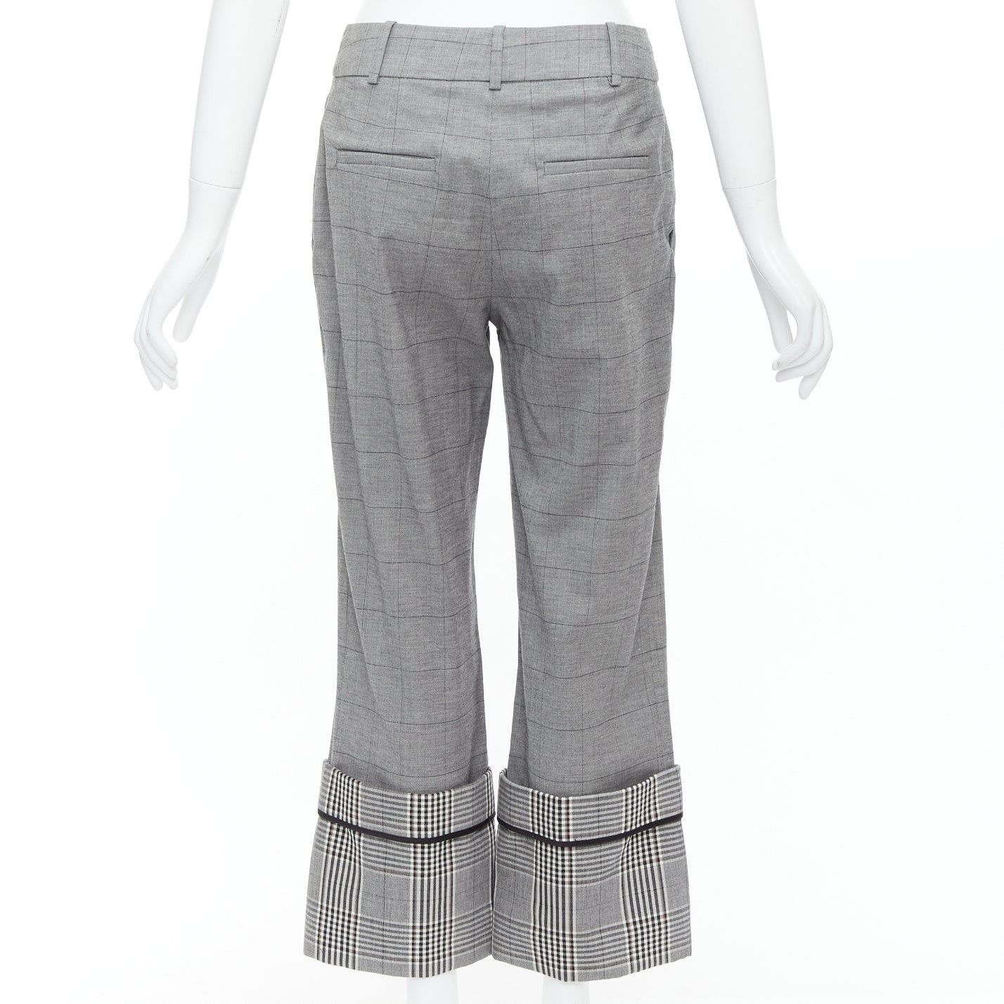 MONSE MONSE grey wool contrast checkered turn up hem trousers US2 S Size 27" / US 4 / IT 40 - 5 Thumbnail