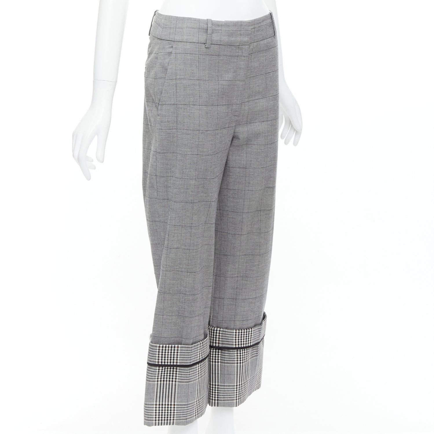 MONSE MONSE grey wool contrast checkered turn up hem trousers US2 S Size 27" / US 4 / IT 40 - 3 Thumbnail