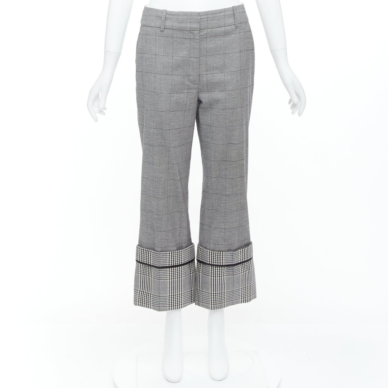 MONSE MONSE grey wool contrast checkered turn up hem trousers US2 S Size 27" / US 4 / IT 40 - 9 Thumbnail