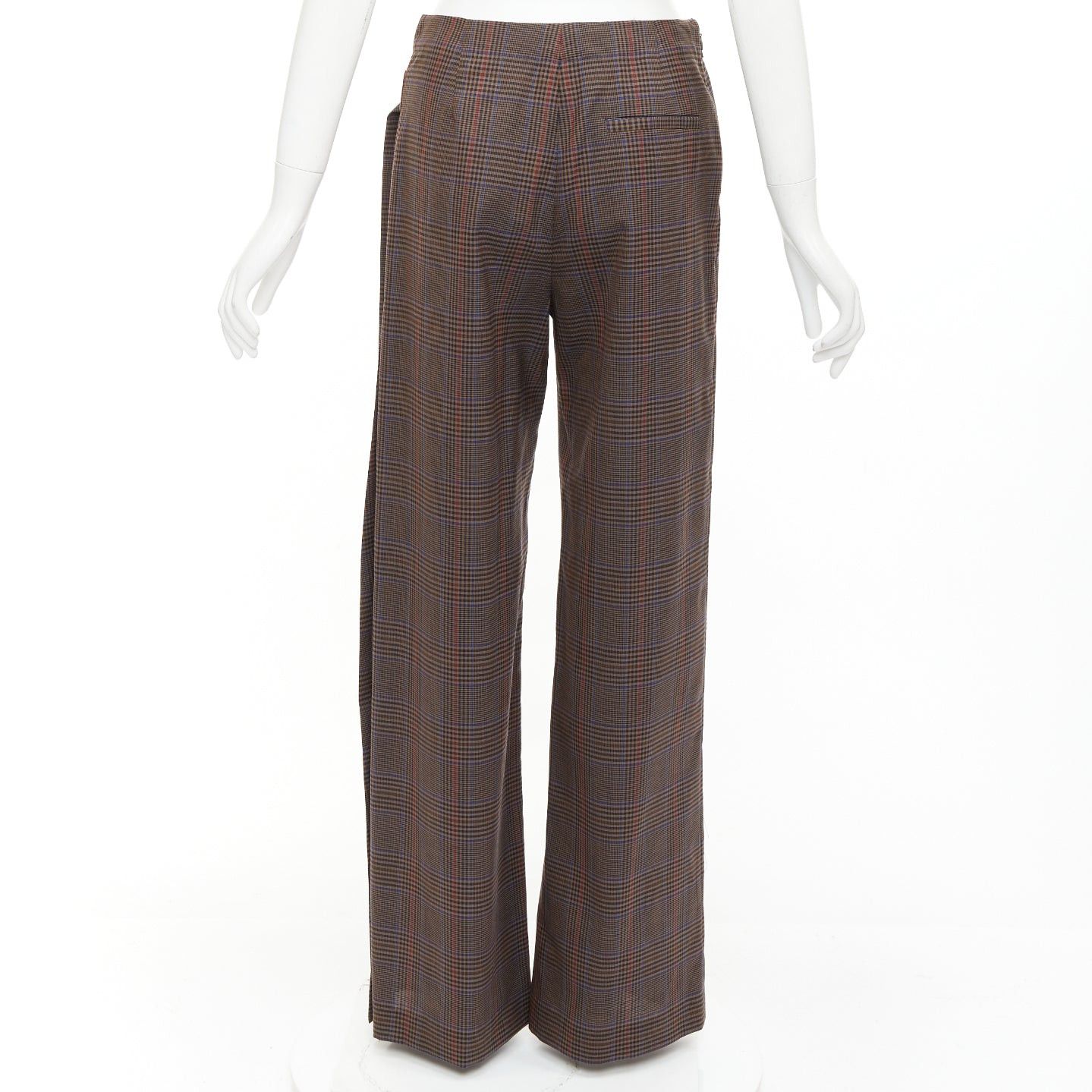 MONSE MONSE brown virgin wool checkered long gold belt wide leg pants US2 S Size 27" / US 4 / IT 40 - 5 Thumbnail