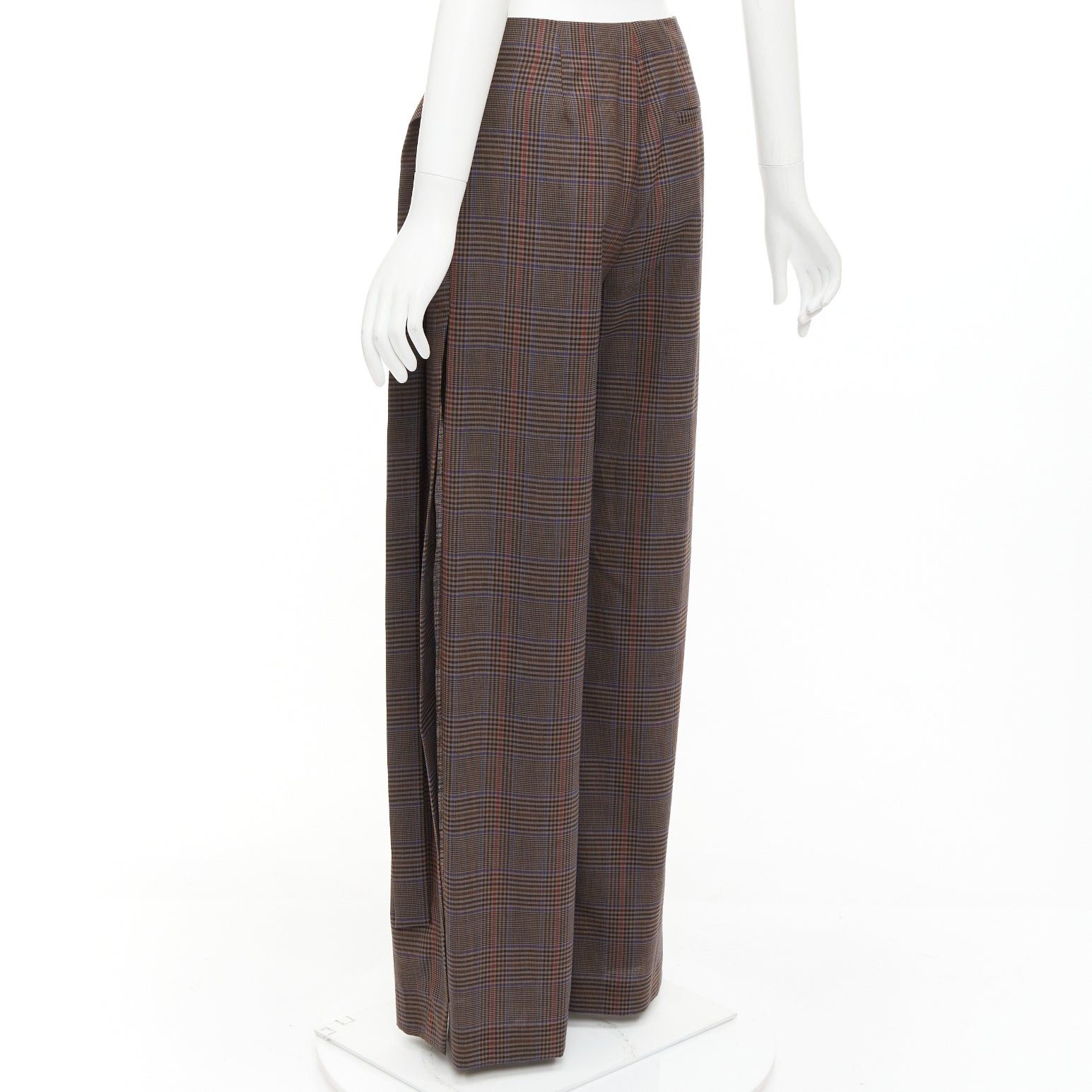 MONSE MONSE brown virgin wool checkered long gold belt wide leg pants US2 S Size 27" / US 4 / IT 40 - 6 Thumbnail