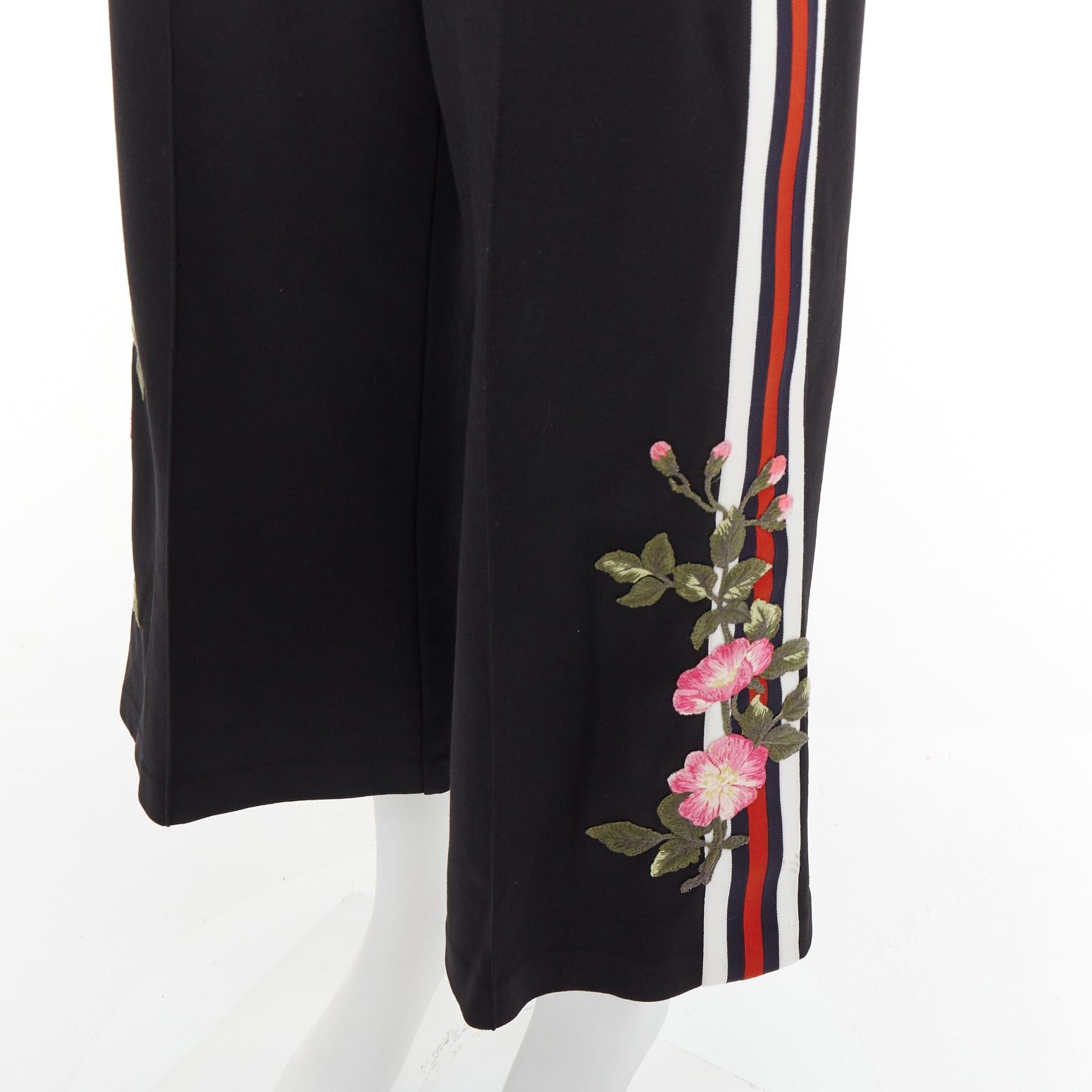 Gucci GUCCI black webbing floral patch zip pocket wide leg joggers Size 28" / US 6 / IT 42 - 2 Thumbnail