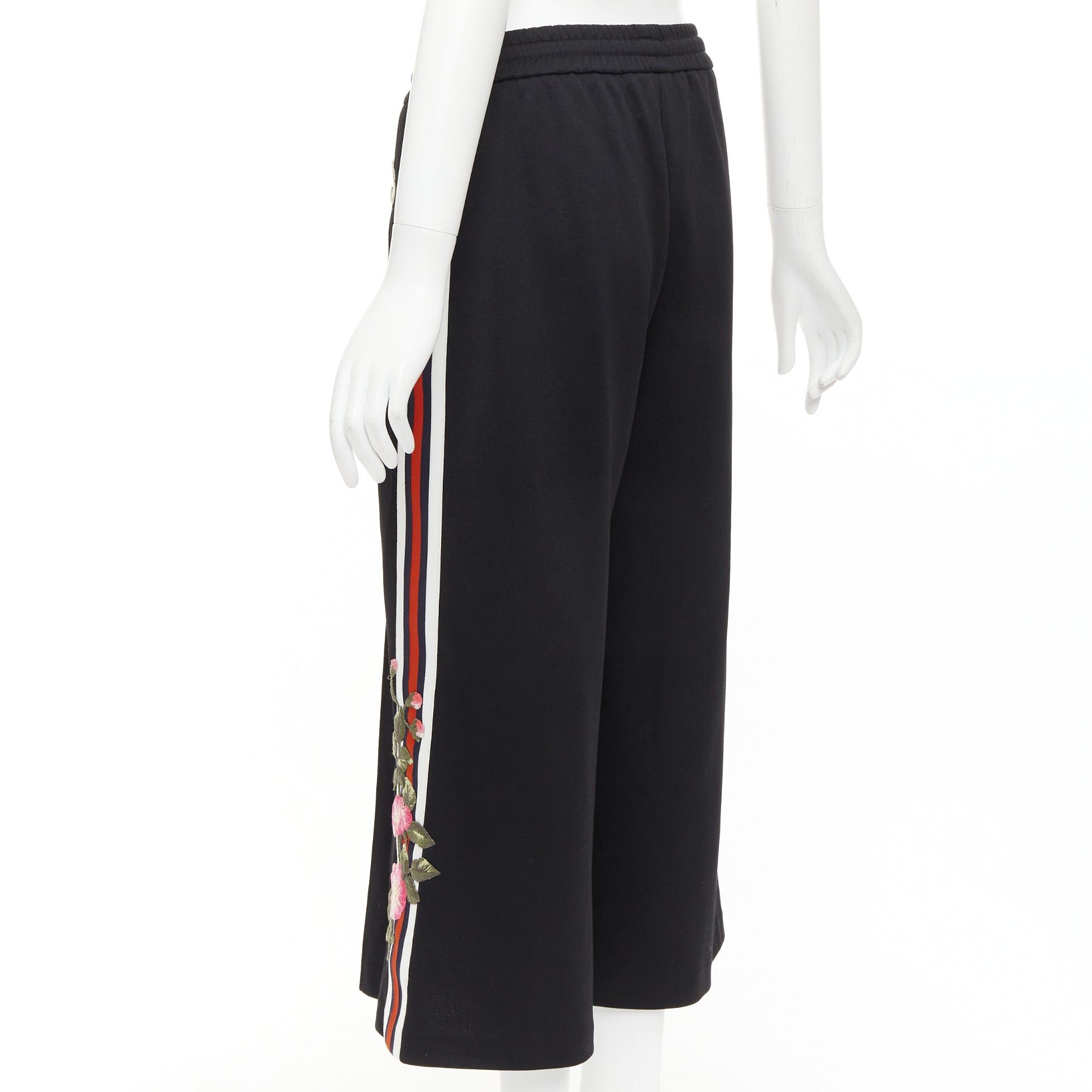 Gucci GUCCI black webbing floral patch zip pocket wide leg joggers Size 28" / US 6 / IT 42 - 6 Thumbnail