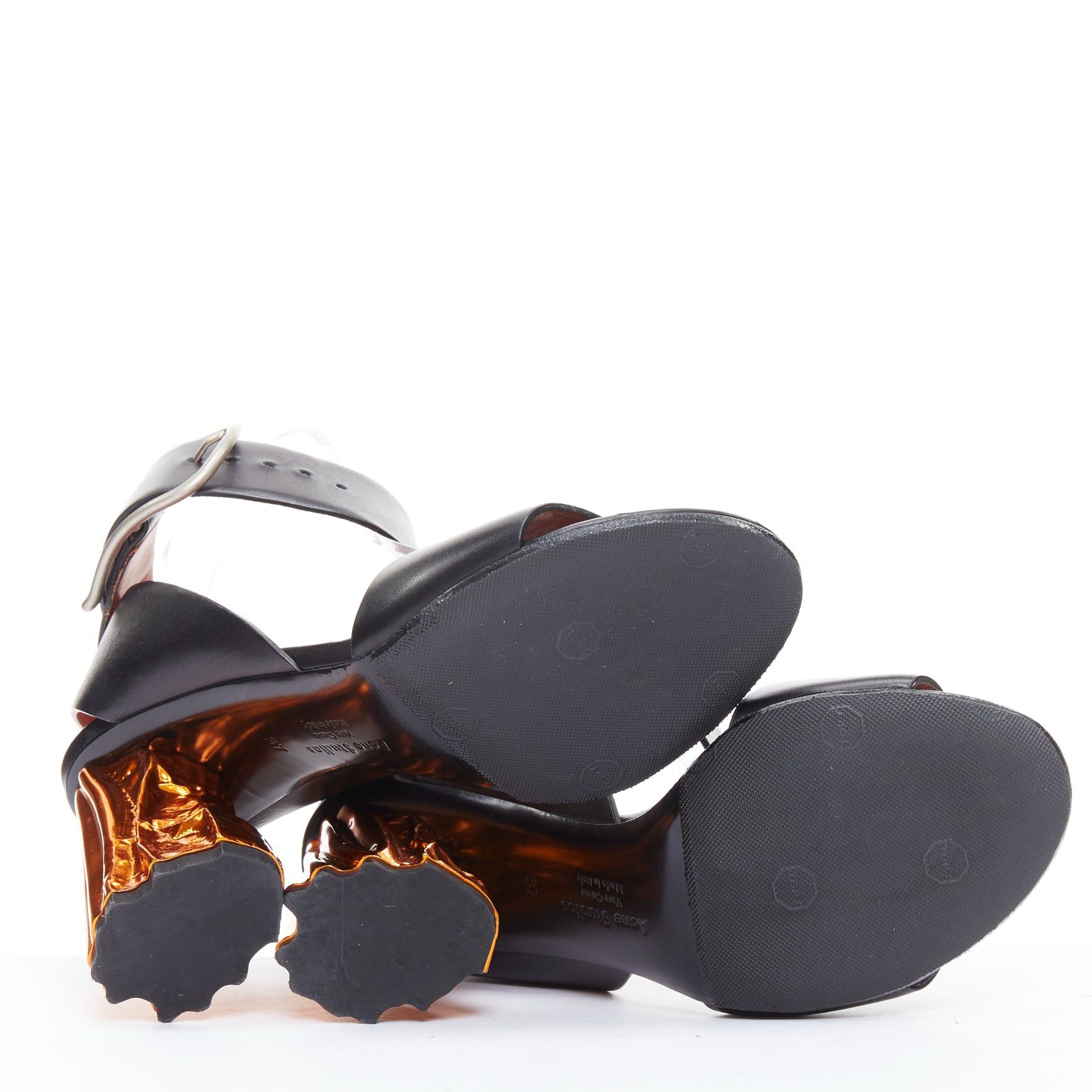 Acne Studios ACNE STUDIOS Obin metallic orange bark heel black leather sandals EU37 Size US 7 / IT 37 - 12 Thumbnail