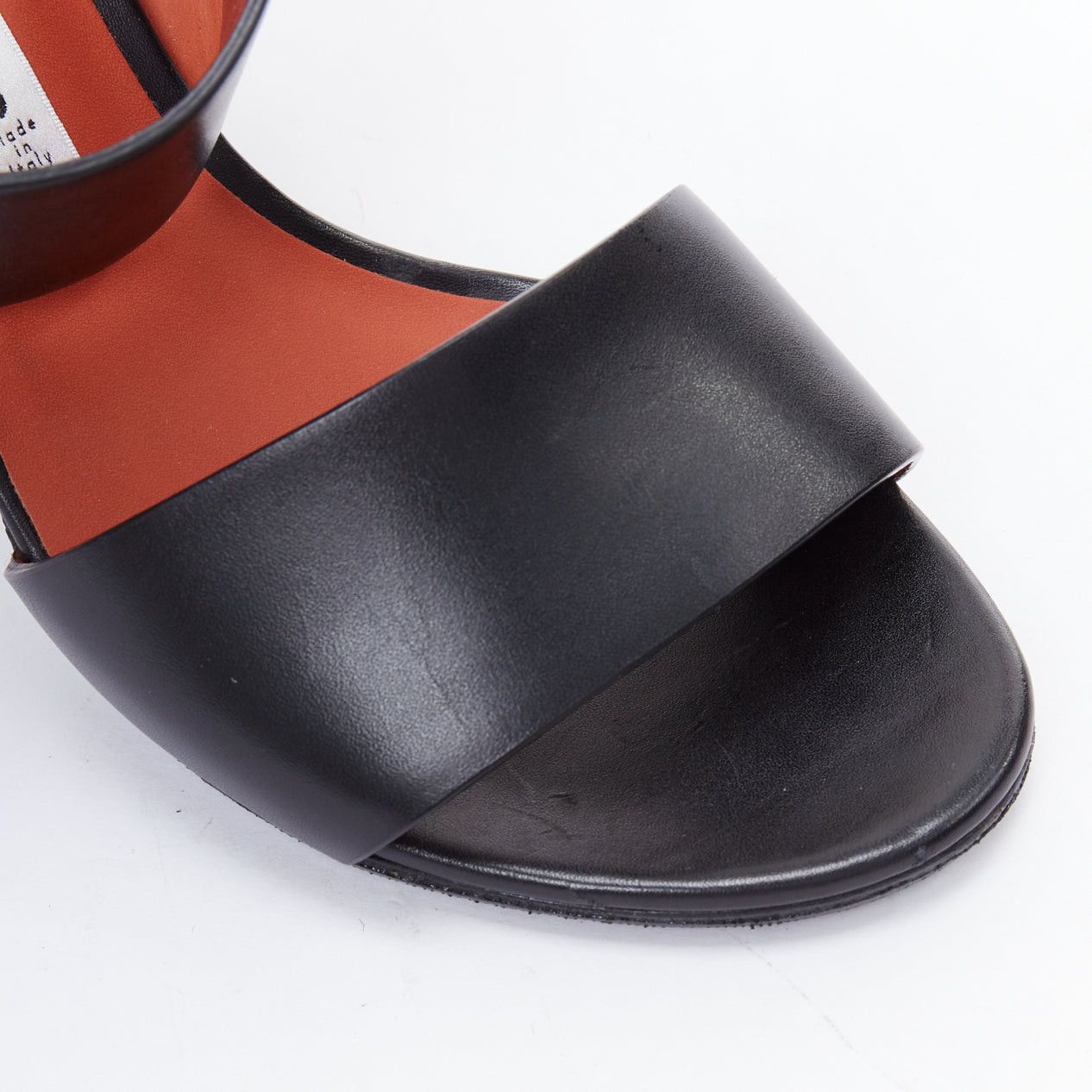 Acne Studios ACNE STUDIOS Obin metallic orange bark heel black leather sandals EU37 Size US 7 / IT 37 - 7 Thumbnail