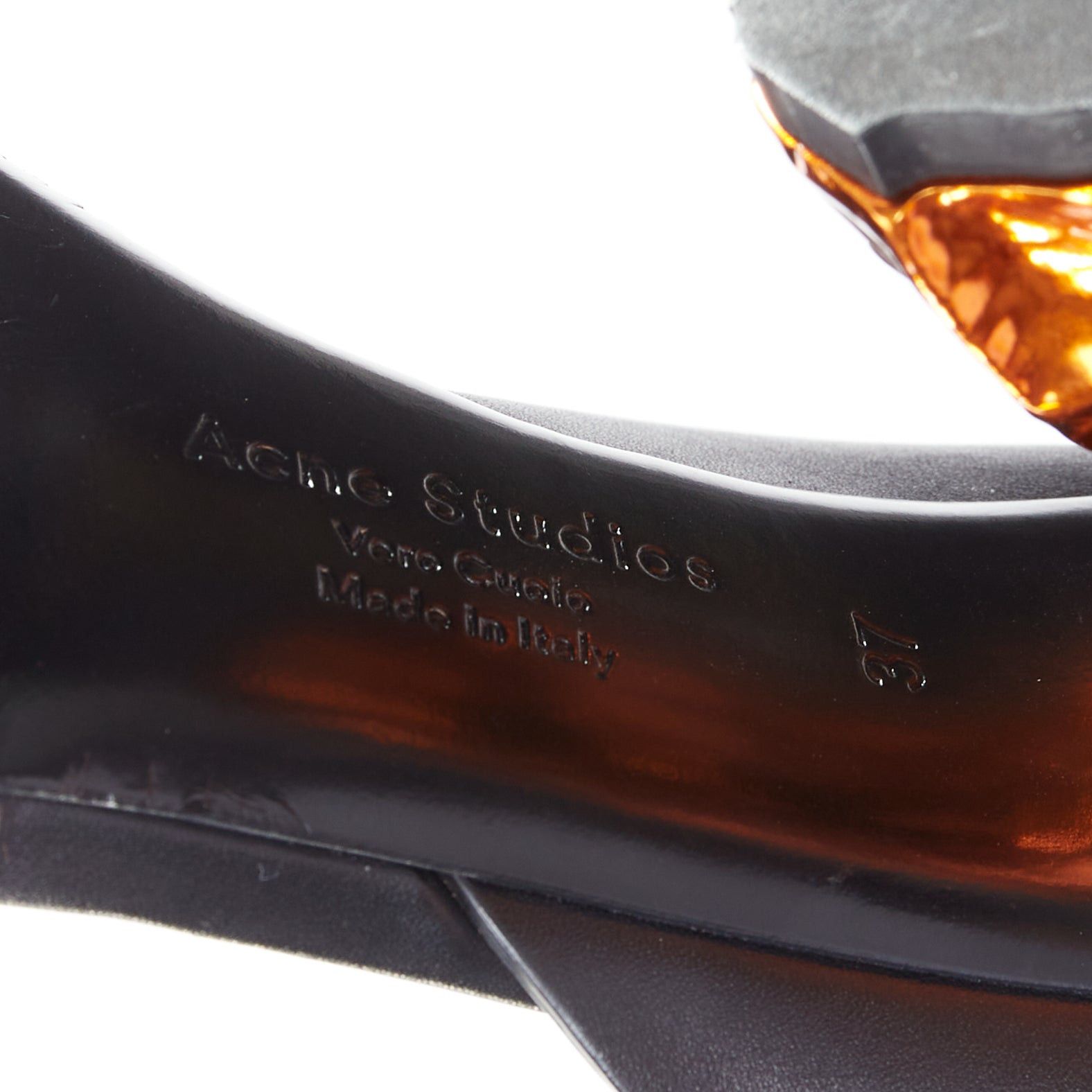 Acne Studios ACNE STUDIOS Obin metallic orange bark heel black leather sandals EU37 Size US 7 / IT 37 - 11 Thumbnail