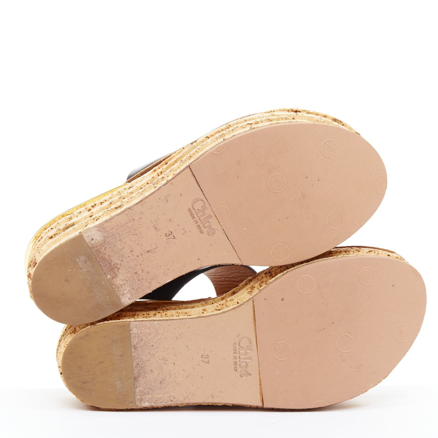 Chloe CHLOE navy leather brown cork platform wedge sandals EU37 Size US 7 / IT 37 - 11 Thumbnail
