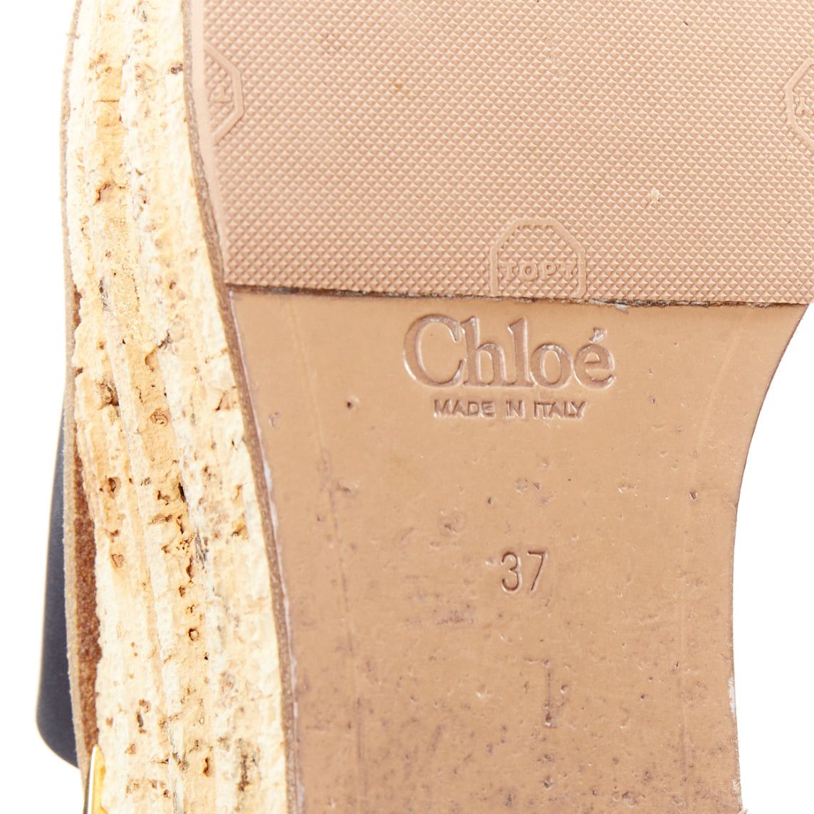 Chloe CHLOE navy leather brown cork platform wedge sandals EU37 Size US 7 / IT 37 - 10 Thumbnail