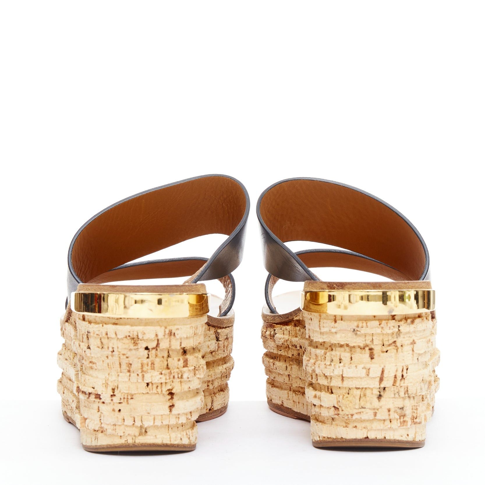 Chloe CHLOE navy leather brown cork platform wedge sandals EU37 Size US 7 / IT 37 - 5 Thumbnail