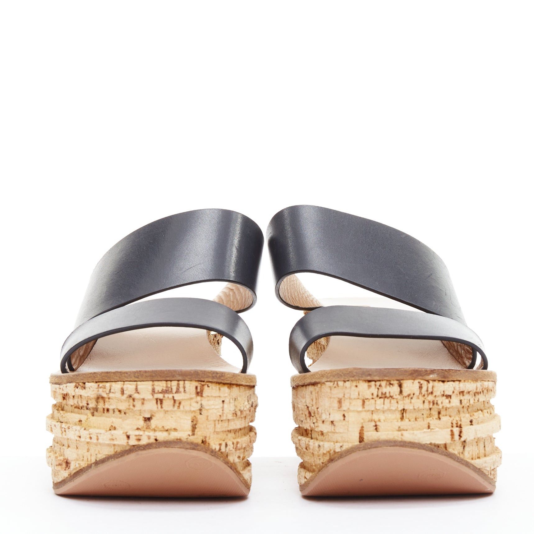 Chloe CHLOE navy leather brown cork platform wedge sandals EU37 Size US 7 / IT 37 - 3 Thumbnail
