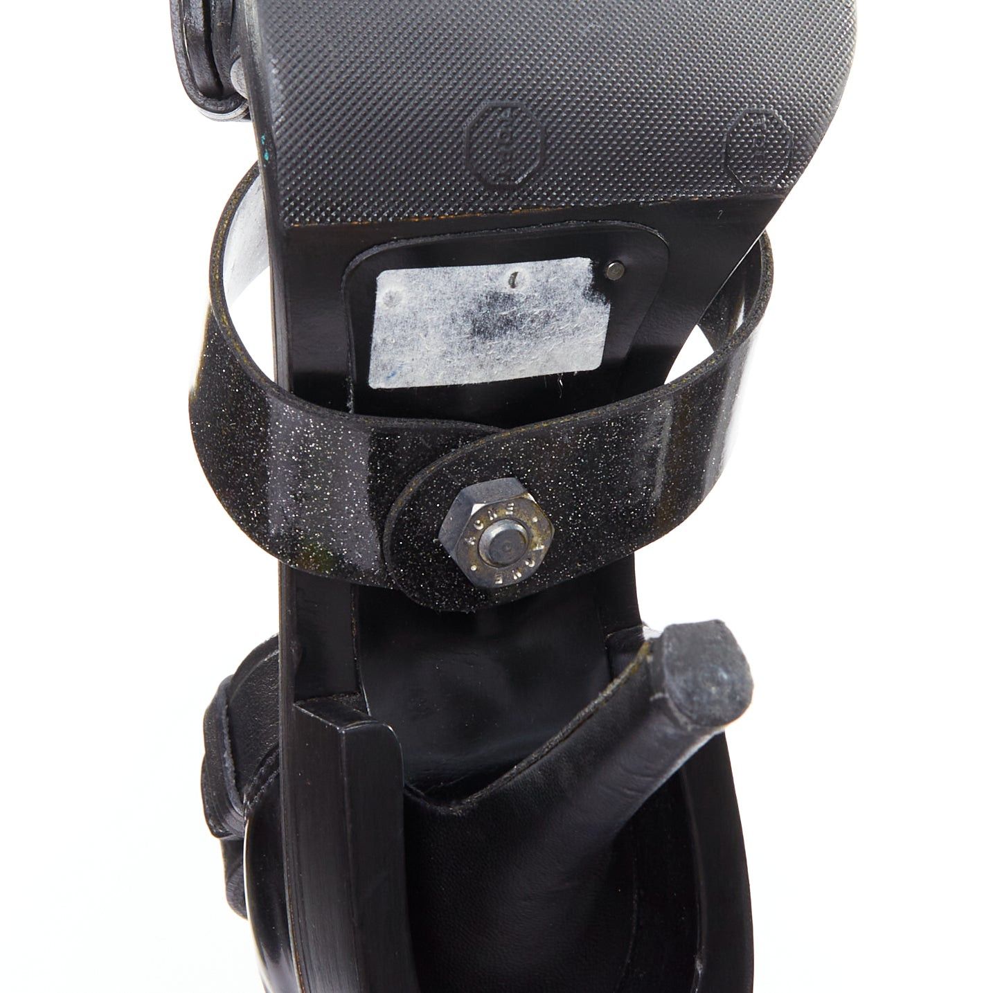 Acne Studios ACNE STUDIOS black leather silver buckle deconstructed high heel sandals EU37 Size US 7 / IT 37 - 10 Thumbnail