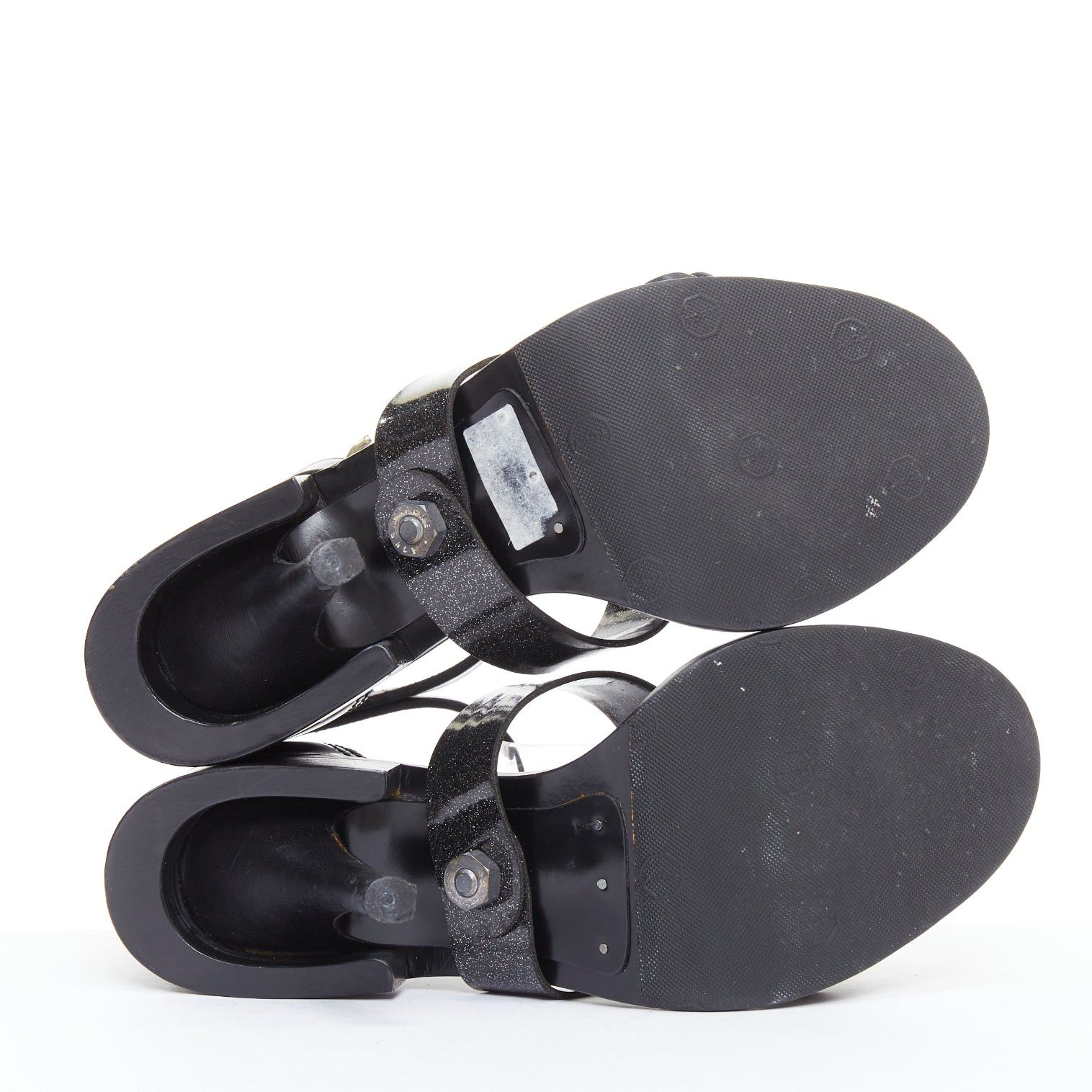 Acne Studios ACNE STUDIOS black leather silver buckle deconstructed high heel sandals EU37 Size US 7 / IT 37 - 11 Thumbnail