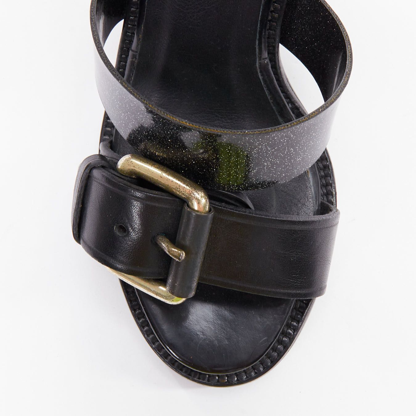 Acne Studios ACNE STUDIOS black leather silver buckle deconstructed high heel sandals EU37 Size US 7 / IT 37 - 6 Thumbnail