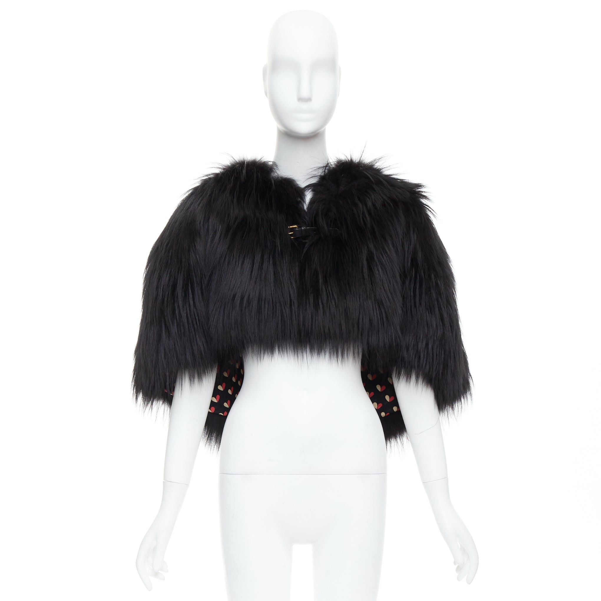 Louis Vuitton LOUIS VUITTON black fox fur leather belt heart lined cape shawl FR34 XS Size XS / US 0-2 / IT 36-38 - 9 Thumbnail