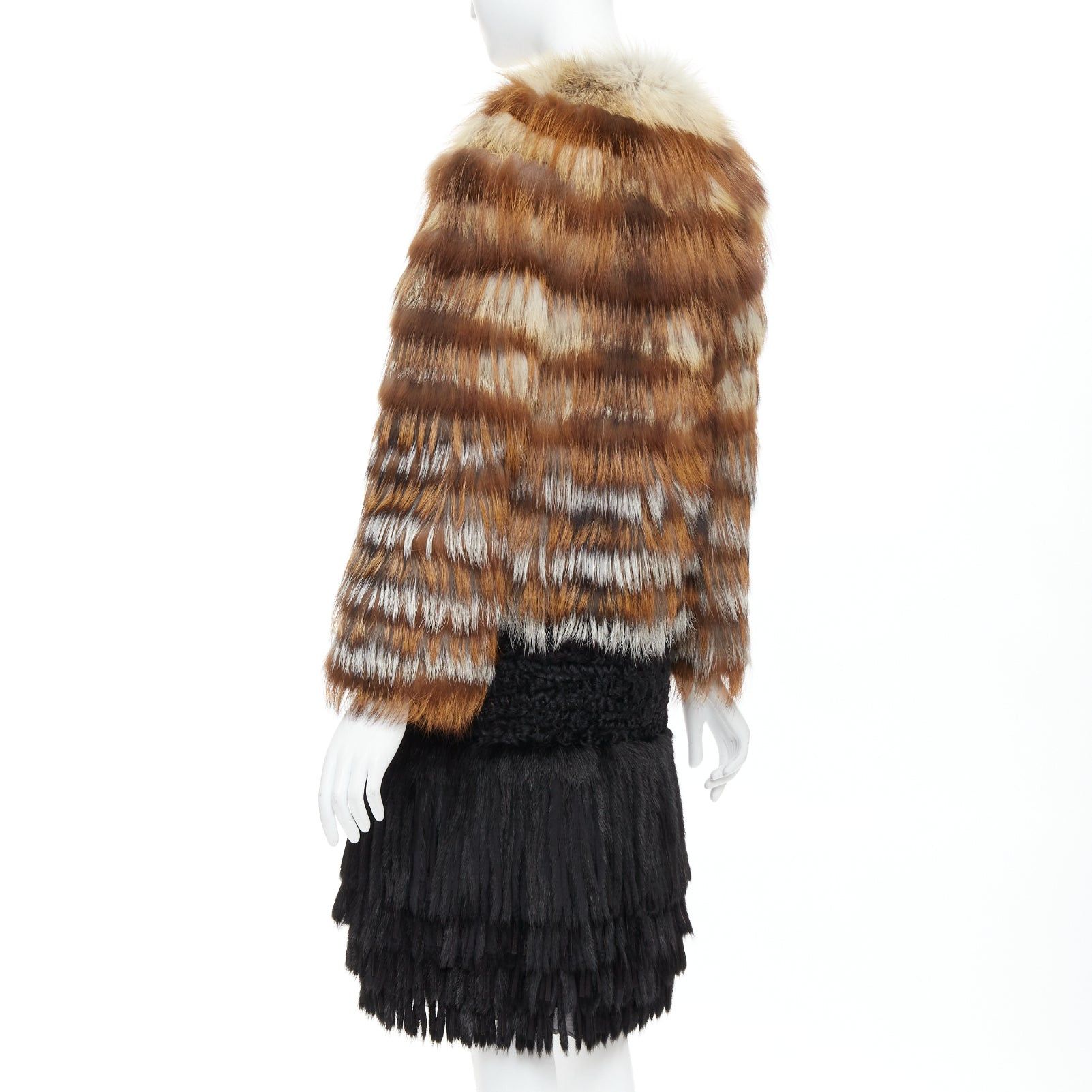 Giambattista Valli GIAMBATTISTA VALLI brown black mixed fur fringe hem long coat Size S / US 4 / IT 40 - 7 Thumbnail