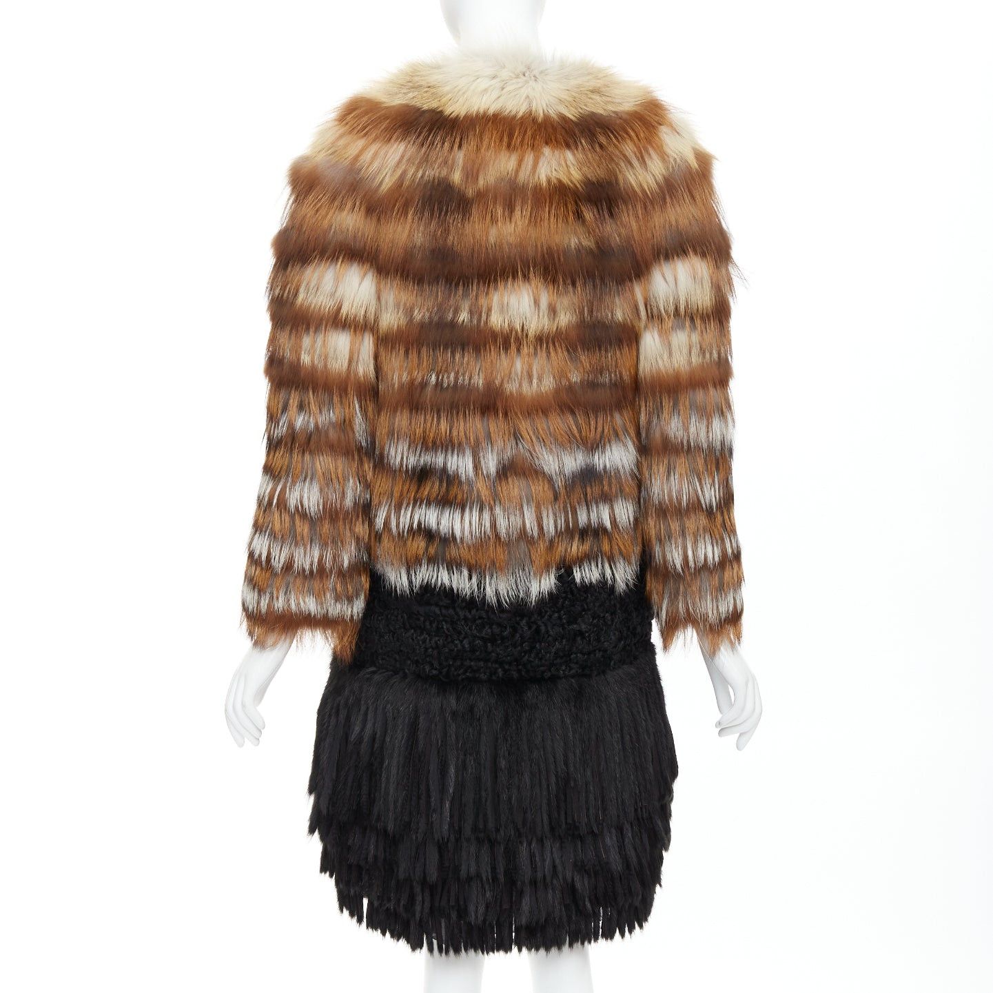 Giambattista Valli GIAMBATTISTA VALLI brown black mixed fur fringe hem long coat Size S / US 4 / IT 40 - 6 Thumbnail