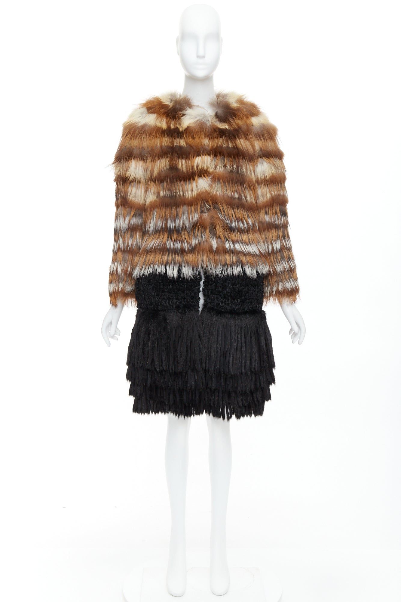 Giambattista Valli GIAMBATTISTA VALLI brown black mixed fur fringe hem long coat Size S / US 4 / IT 40 - 10 Thumbnail
