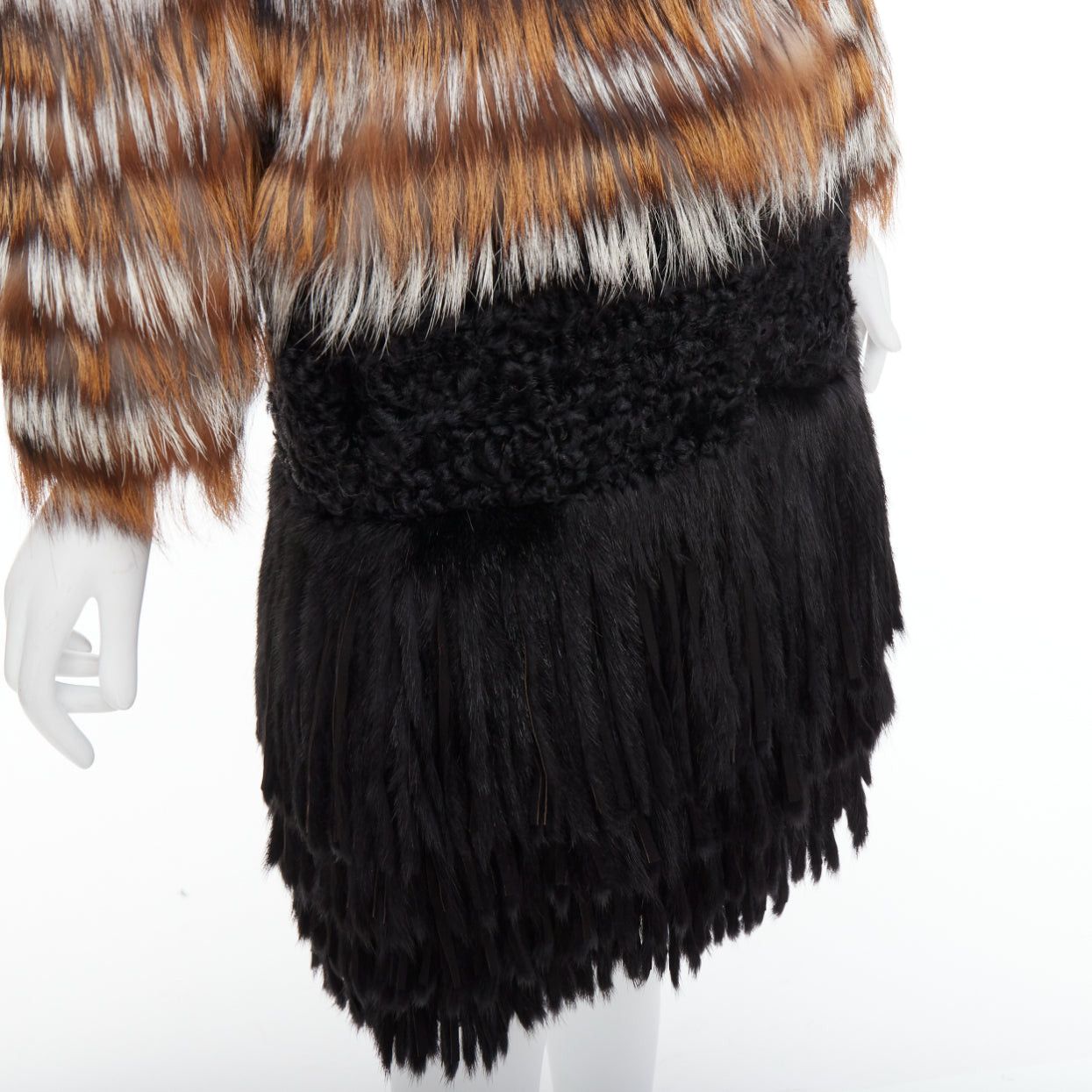 Giambattista Valli GIAMBATTISTA VALLI brown black mixed fur fringe hem long coat Size S / US 4 / IT 40 - 2 Thumbnail